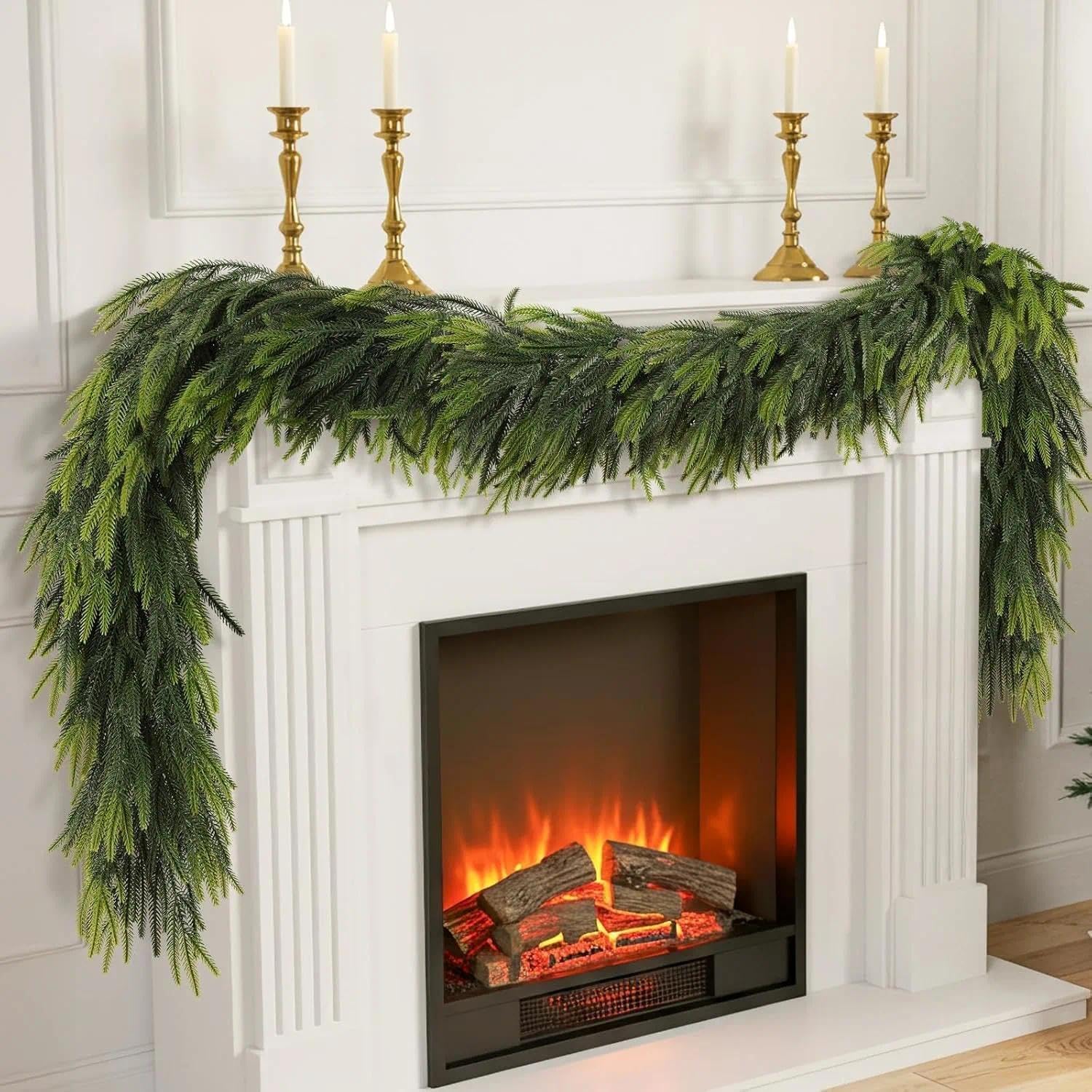 6FT Christmas Norfolk Pine Garland, Real Touch Artificial Garlands for Xmas
