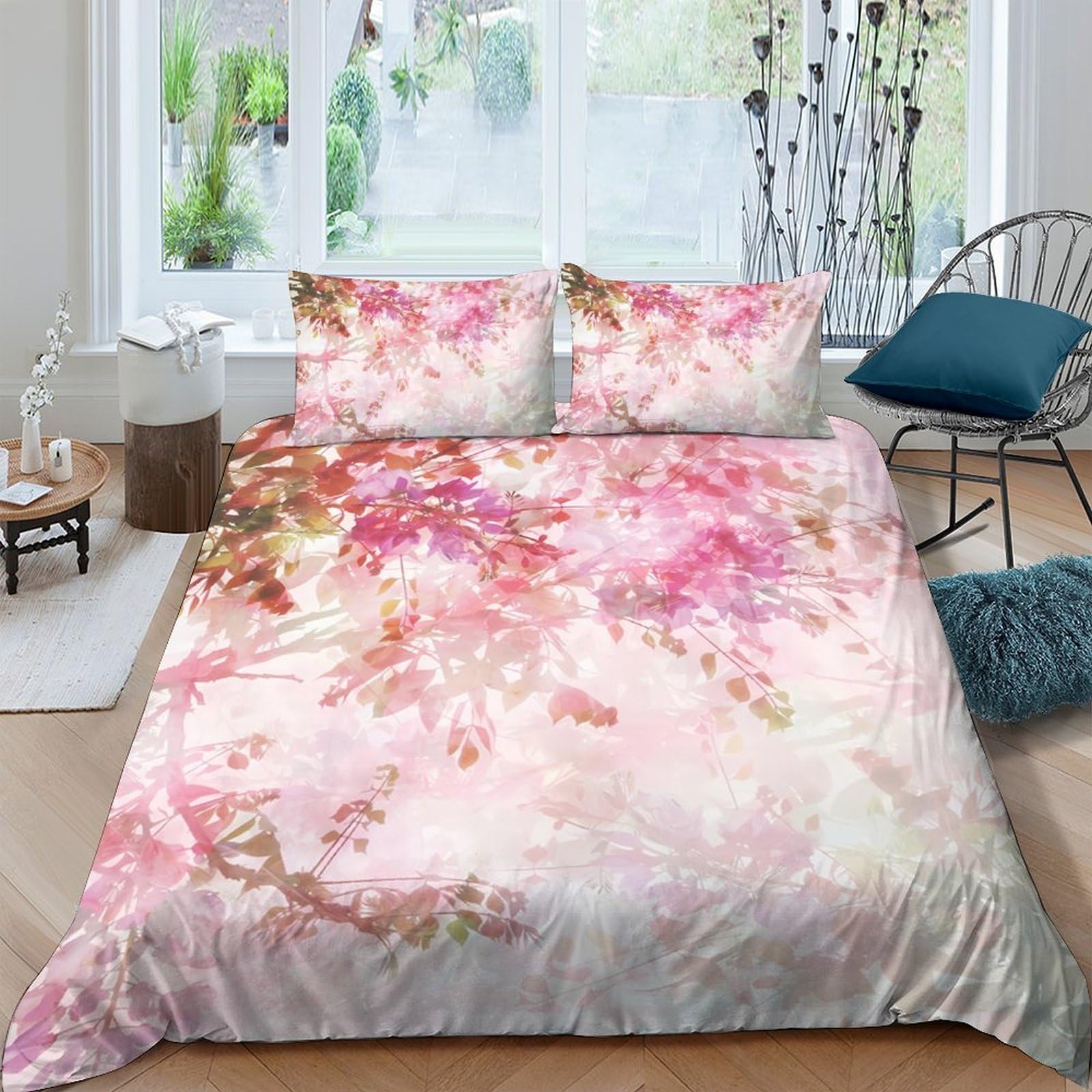 Ctjqhvkz Style-5 3D Printed Sakura Blossom Fitted Sheet Microfiber Soft Pink Floral Mattress Cover For Bedroom Guest Room Decor Single（135X200cm）