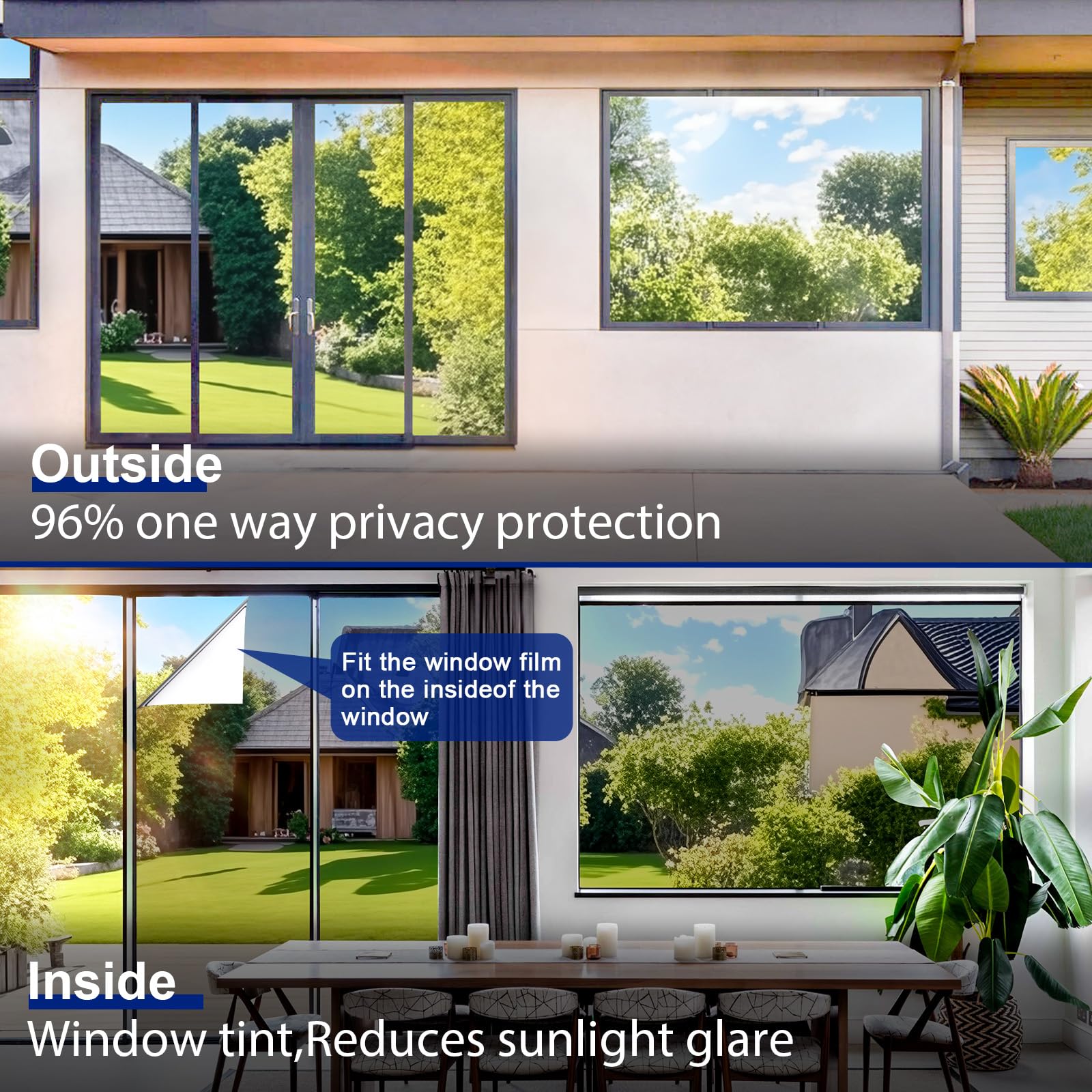 Beautysaid One Way Window Film Privacy Film for Glass Windows Heat Control Reflective Mirror Window Tint Film Home - Image 2