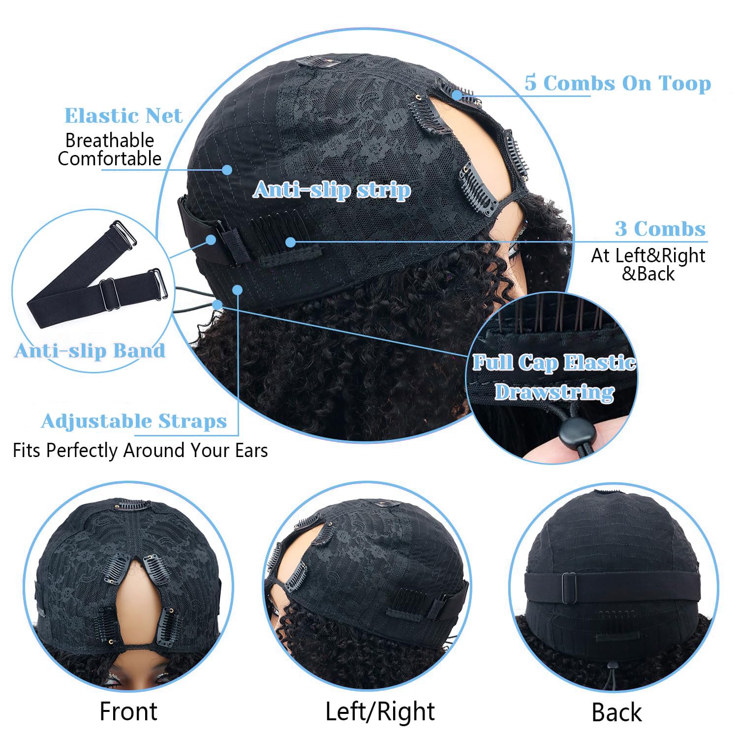 Deep Wave V Part Wig Human Hair Upgrade Glueless Wigs 100% Real Human Hair U part Half Wigs With Clip in V Part Wig Glueless With Elastic Drawstring Deep Curly Human Hair Beginner Friendly 18 Inch