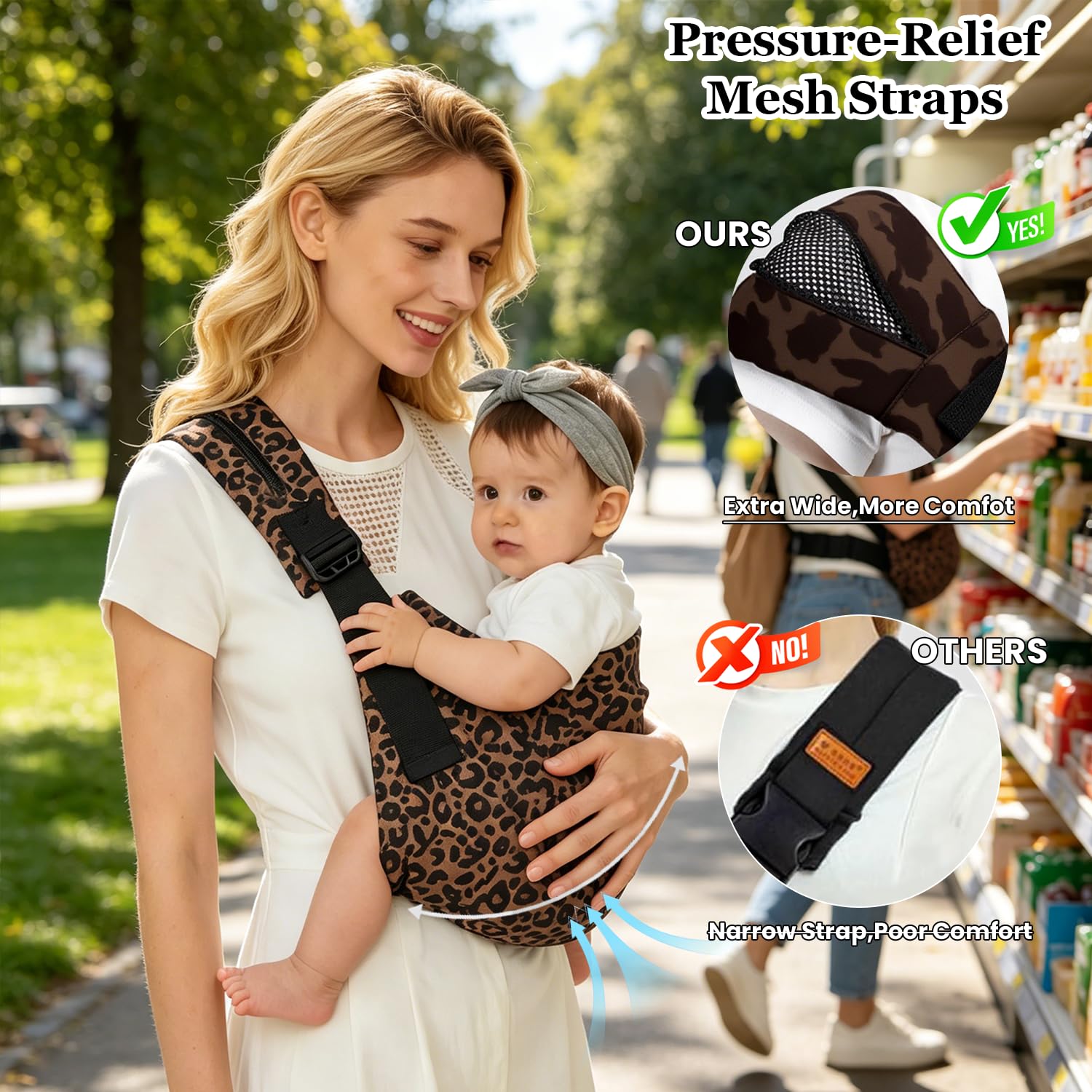 Écharpe de Portage Bébé Réglable Confortable Nouveau-Né 3-36 Mois Léopard