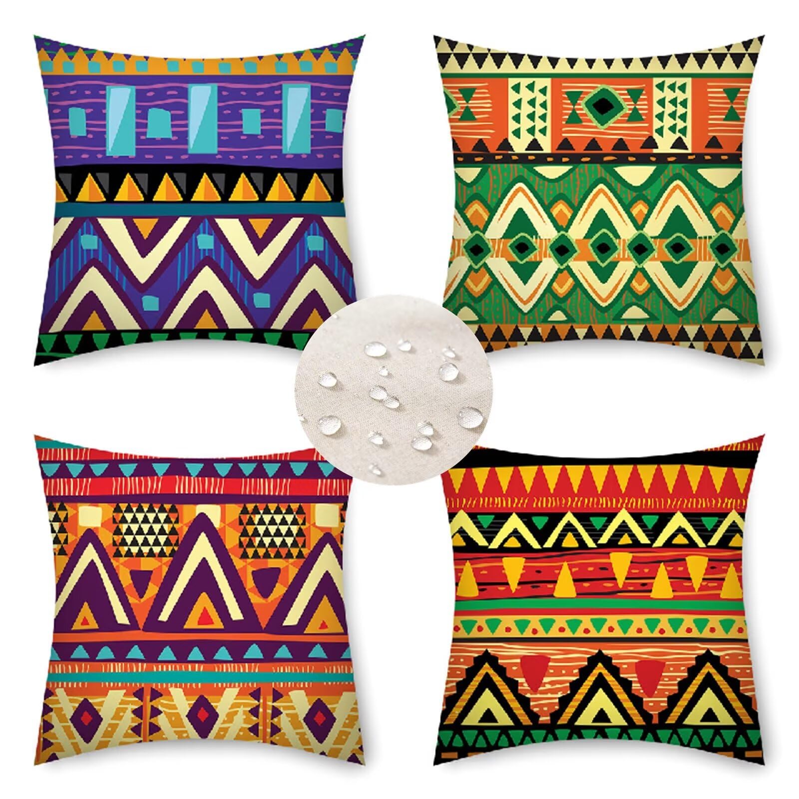 Kissenbezug 60x60 cm Boho 4er Set Outdoor Kissen Wetterfest Sofakissen Leinen Deko Kissen Quadratische Kissenbezüge Streifen Zierkissen, Lounge Kissen Outdoor für Garten Balkon Terrasse S 106