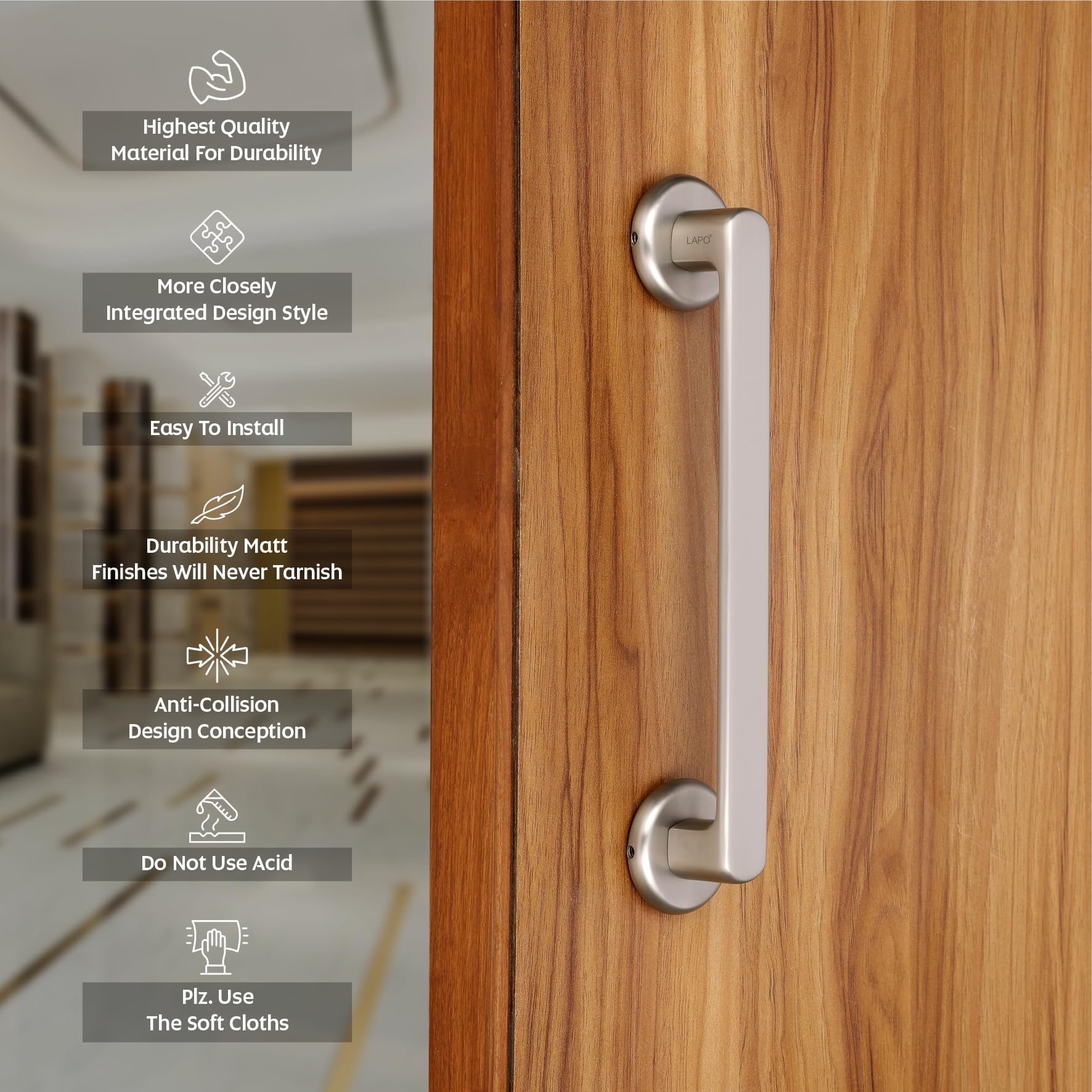 LAPO Pull Push Handle for Entry Doors | 10 Inch Handles for Home | Matt Finish | Compatible with 30โ100mm Door Thickness | Well Suited for Wooden Doors | for Wardrobe, Cupboard & Long Drawers 1
