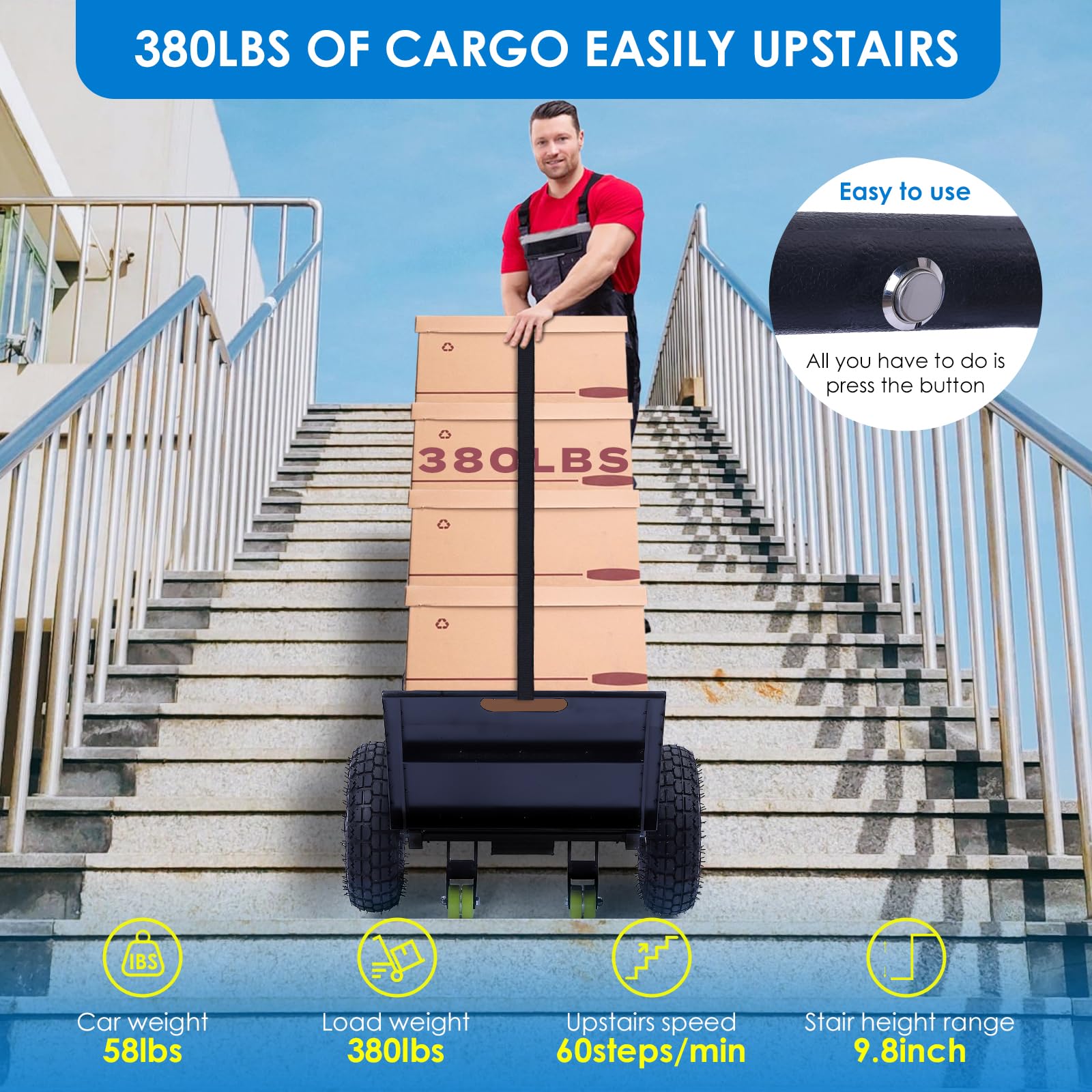 Electric Stair Climbing Hand Trucks Dolly Cart for Moving380lbs Capacity Heavy Duty Stair Climber Cart for Furniture Family Logistics Warehouse Hand Trolley