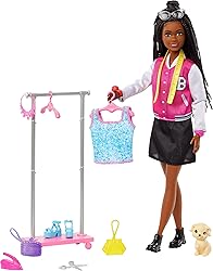 Barbie On-set Stylist Doll & 14 Accessories, Brooklyn Doll with Garment Rack, Top, Fashion Pieces, Puppy & More