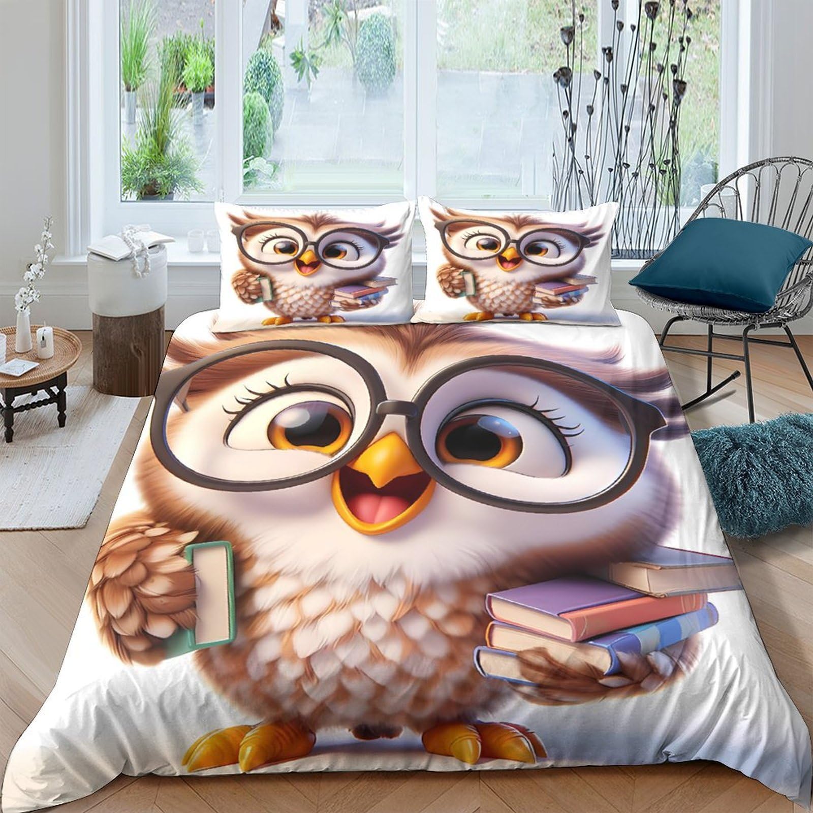 Ctjqhvkz Style-1 3D Printed Cartoon Owl Fitted Sheet Microfiber Soft Breathable Book Glasses Mattress Cover Bedroom Dorm Protector Single（135X200cm）