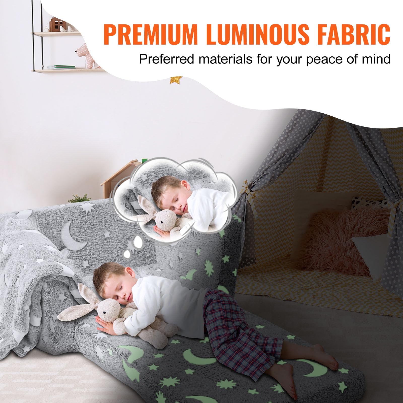 VEVOR Divano Letto Pieghevole per Bambini 610x430x400 mm, Apribile per Stanza da Gioco, Poltrona Sedia Carico Max. 20kg