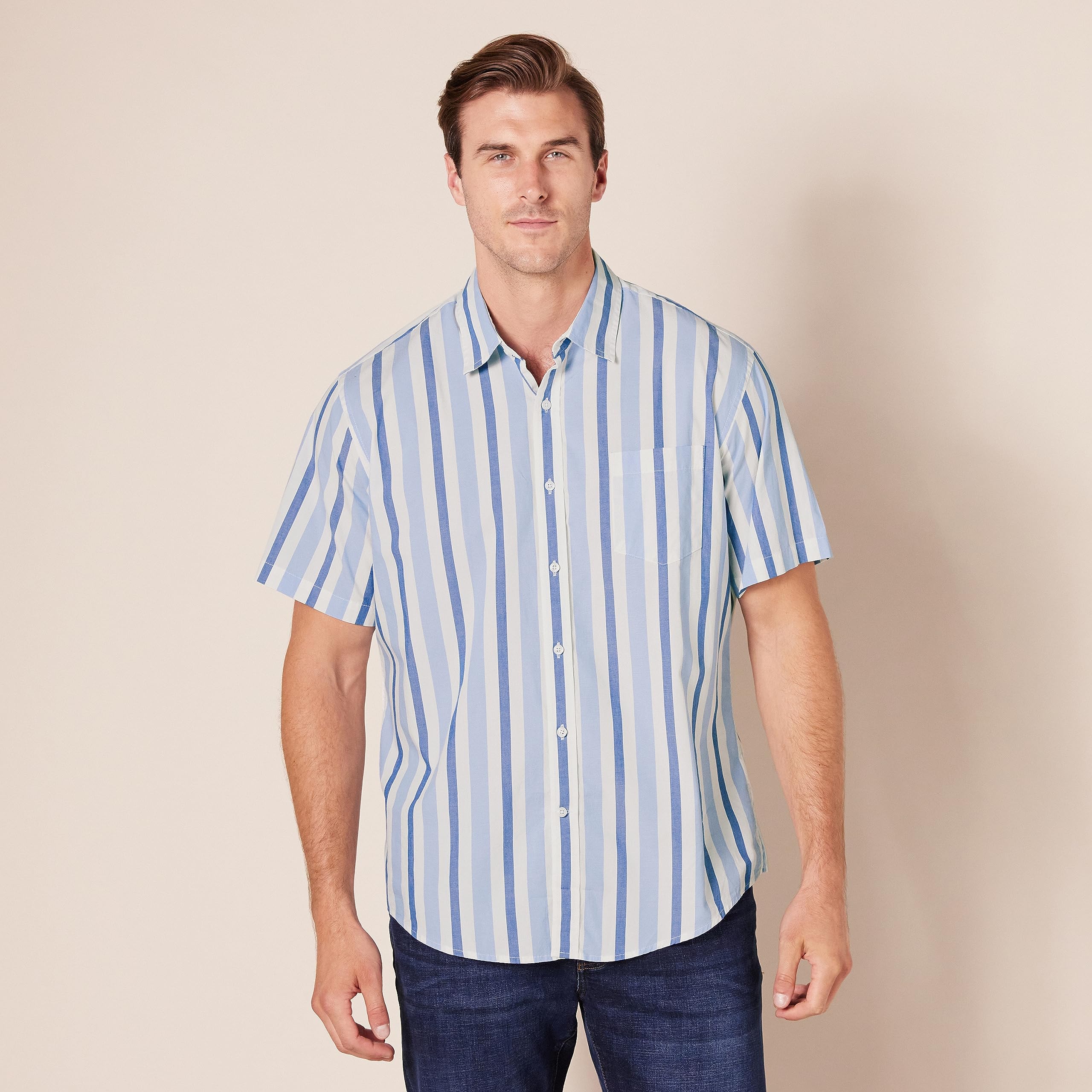 Amazon Essentials Homme Chemise en Popeline à Manches Courtes Coupe Régulière