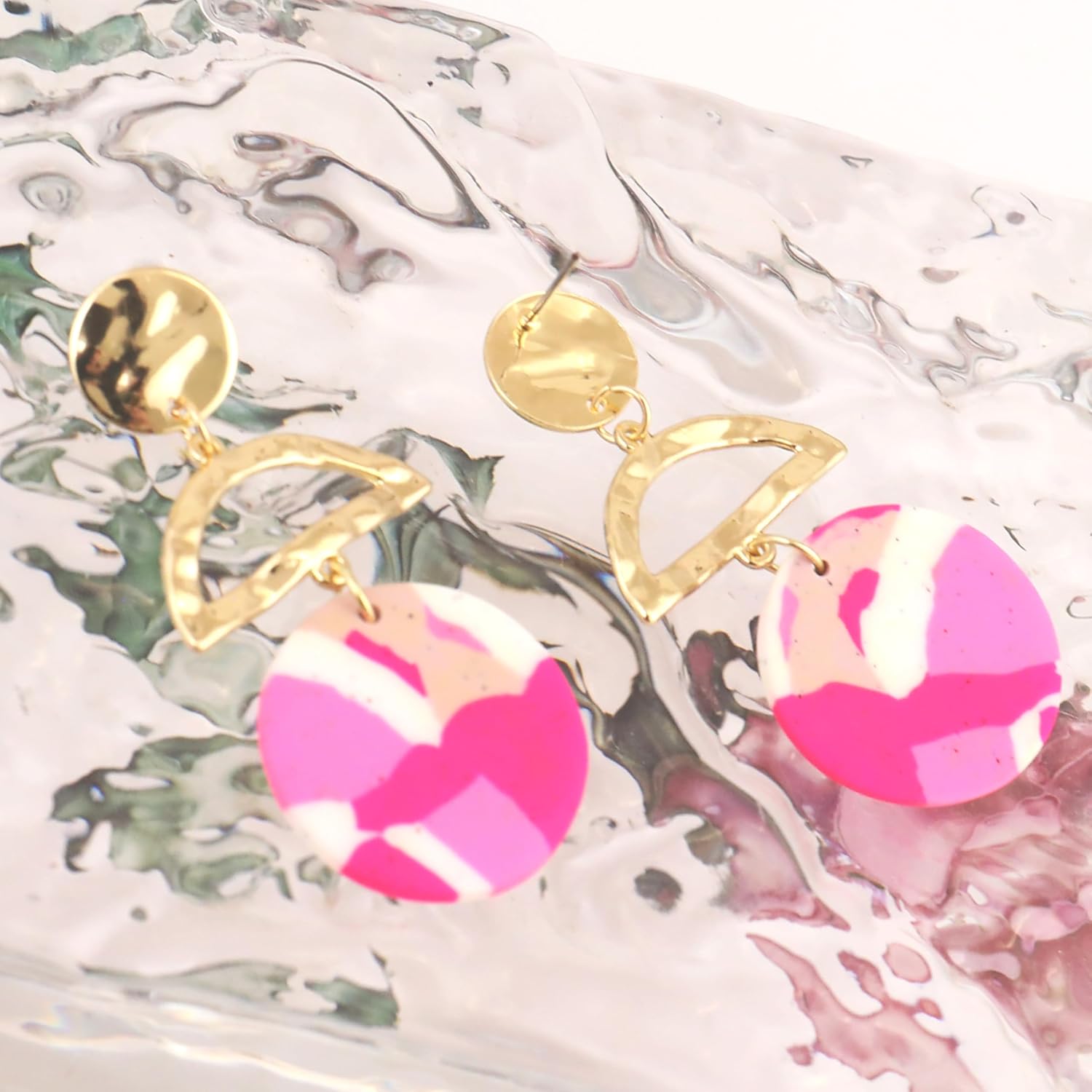 Handmade Geometric Dangle Earrings for Women Colorful Round Polymer Clay Long Drop Earrings 18K Gold Plated Stainless Steel Jewelry Gift - Image 4