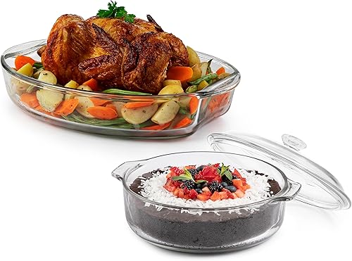 Miniatura 16 de Libbey Baker's Premium - Juego de 4 platos de vidrio para hornear, multiusos, ahorro de espacio con tapa, cristalería para hornear para comidas