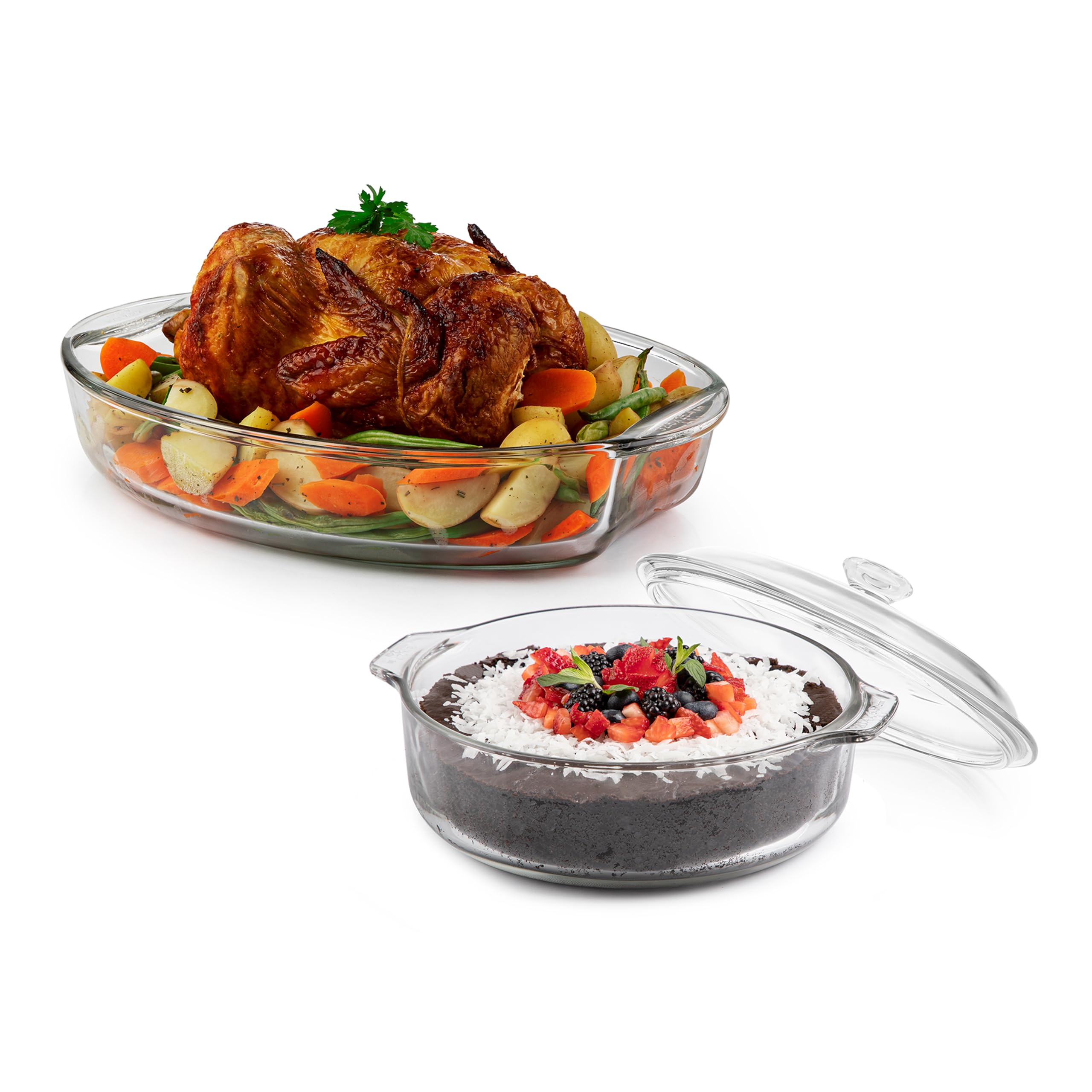 Libbey Baker's Basics 2-teilige Auflaufform mit Deckel – Elegante Glas-Auflaufformen für den Ofen – vielseitige Backformen zum Aufbewahren von Resten und mehr