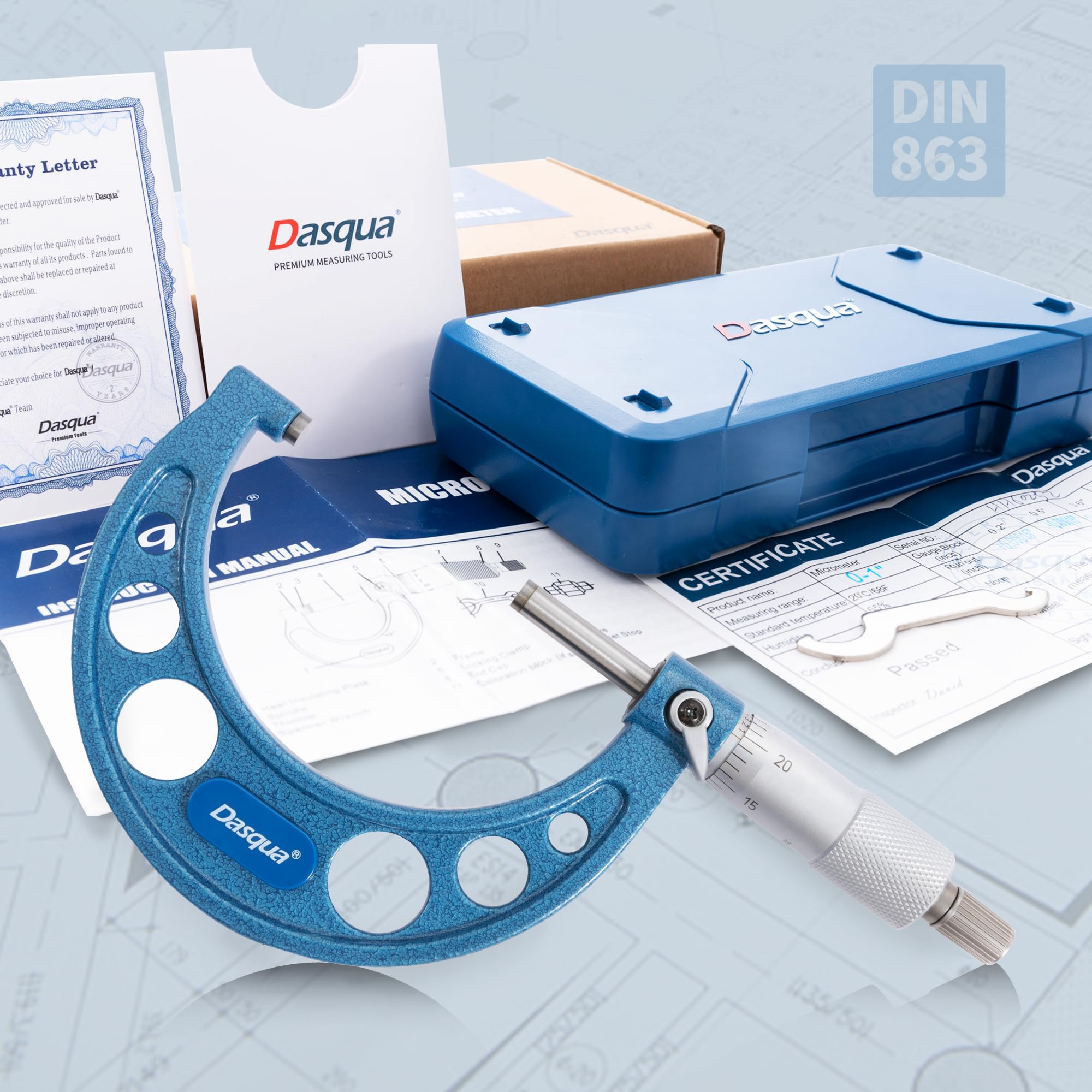 Dasqua Außenmikrometer Hochpräzise 50-75 mm mit Genauigkeit 0,005 mm für Außenmessungen Außenmikrometer Calibrador