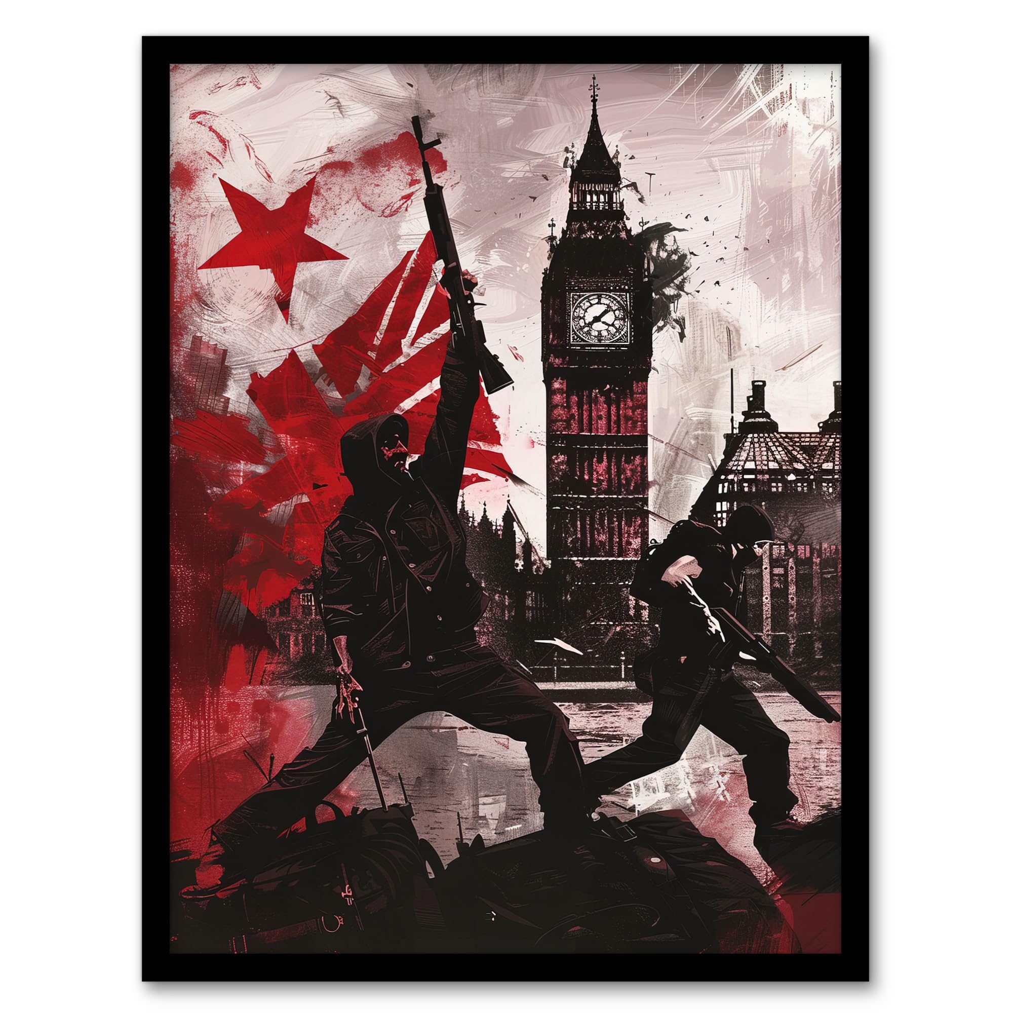 Artery8 UK Anarchy Big Ben Tower London Painting Living Room Artwork Framed Wall Art Print A4