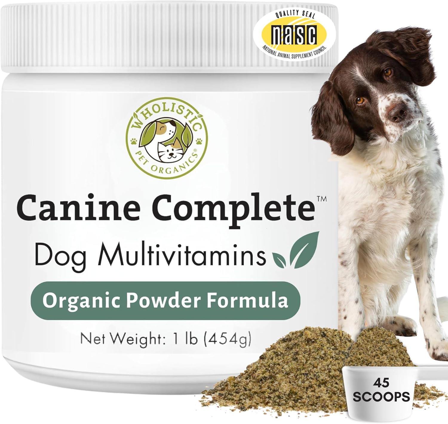 Wholistic Pet Organics Canine Complete - Dog Multivitamin Powder - 1 Lb - Daily Dog Vitamins and Supplements for Homemade Food - Immune System, Skin, Coat &amp; Overall Health - All Breeds - 45 Scoops