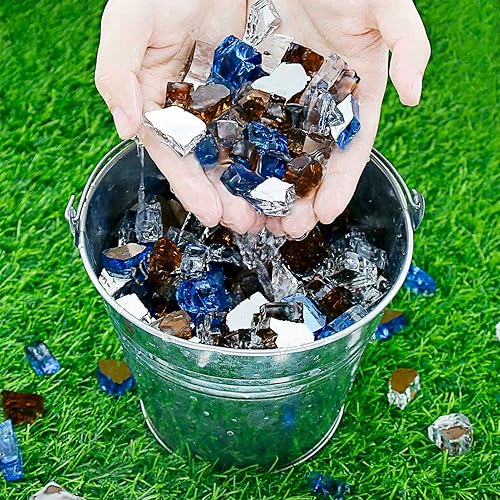 Vista 150 de Grisun Vidrio ignífugo para cuenco de fuego, 1/2 pulgada de alto, 10 libras, brillo reflectante, rocas de vidrio templado para gas natural o Verde