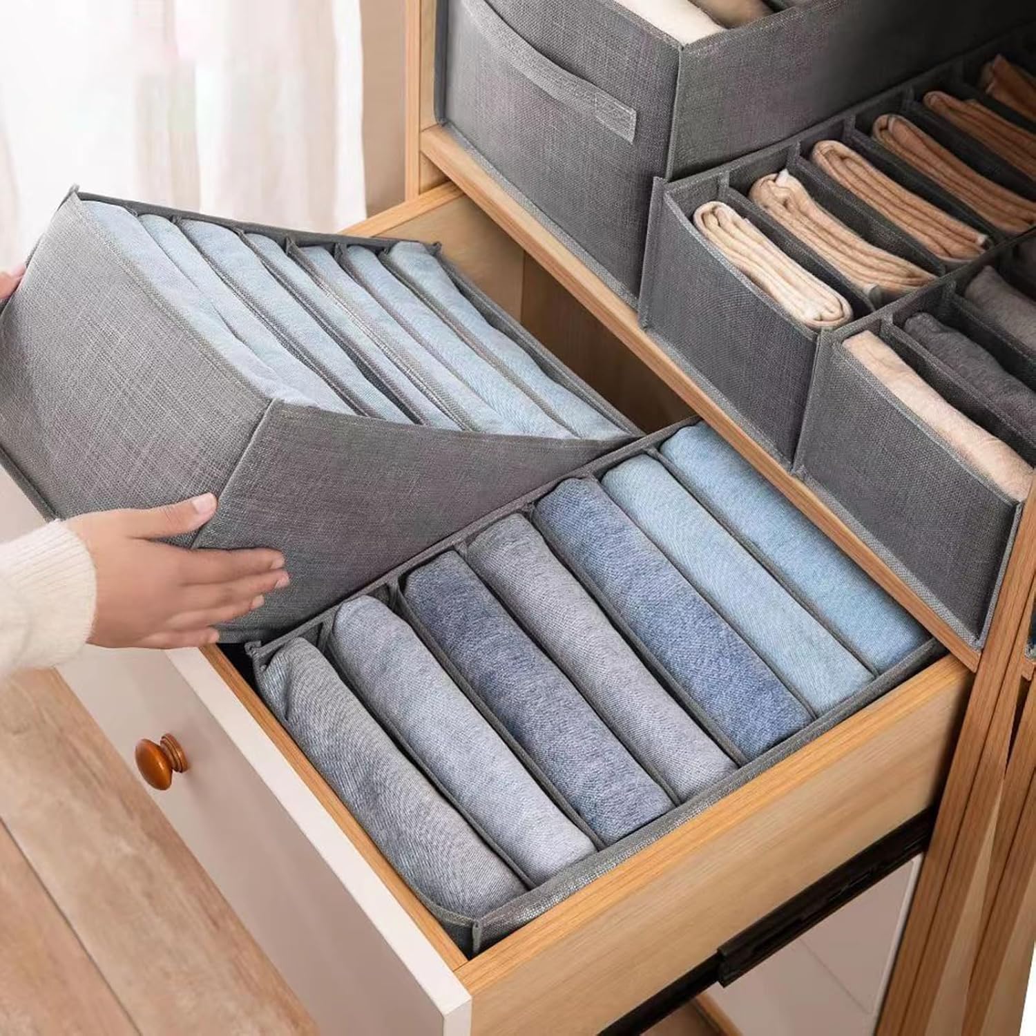 4 Pack Foldable Silver Net Storage Boxes with 9 Sections for Clothes and Accessories Stylish Home Storage Boxes