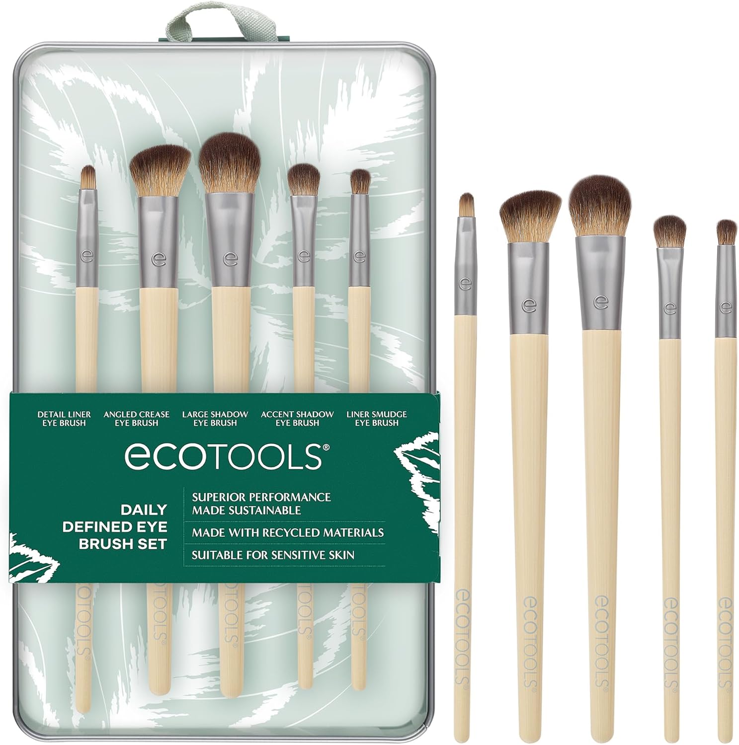 EcoTools Daily Defined Eye Brush Kit, Makeup Brushes For Liquid, Powder, &amp; Cream Eyeshadow &amp; Eyeliner Application, Eco-Friendly Eye Brushes, Synthetic Hair, Cruelty Free, 5 Piece Set