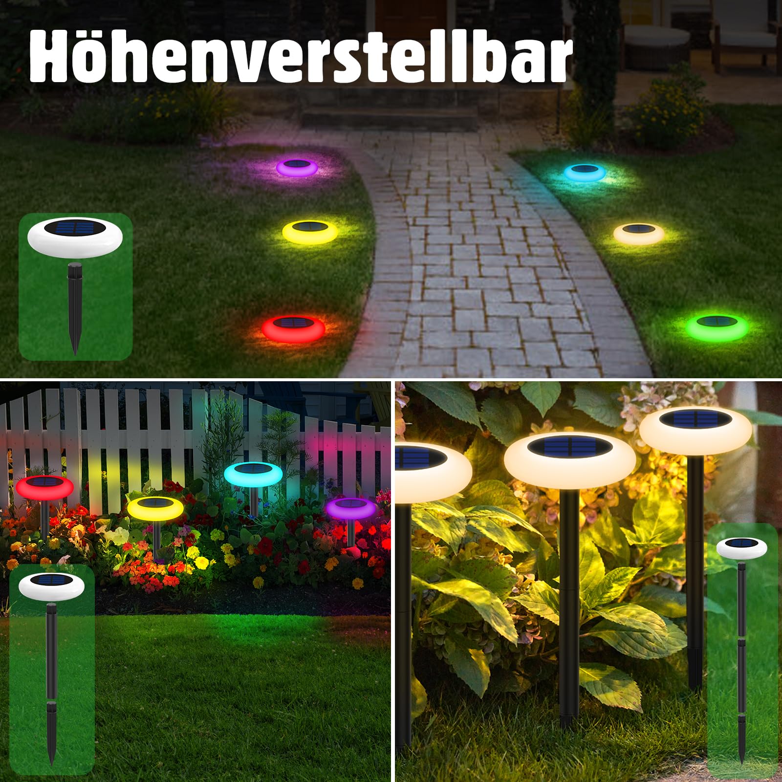 INTELAMP Solarlampen für Außen Garten mit Fernbedienung, 6 Stück Solarleuchten Bodenleuchten Aussen mit RGB Modi 9 Spezifische Farben, Warmweiß Wasserdicht für Garten, Rasen, Terrasse, Hof
