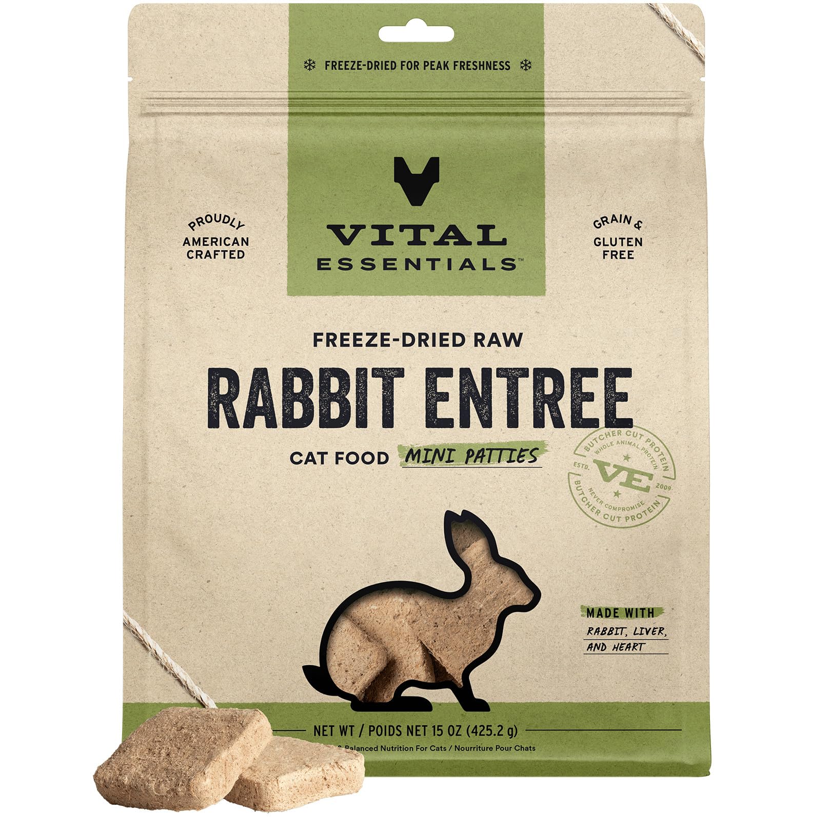 Freeze Dried Raw Cat Food, Rabbit Mini Patties Entree, 15 oz
