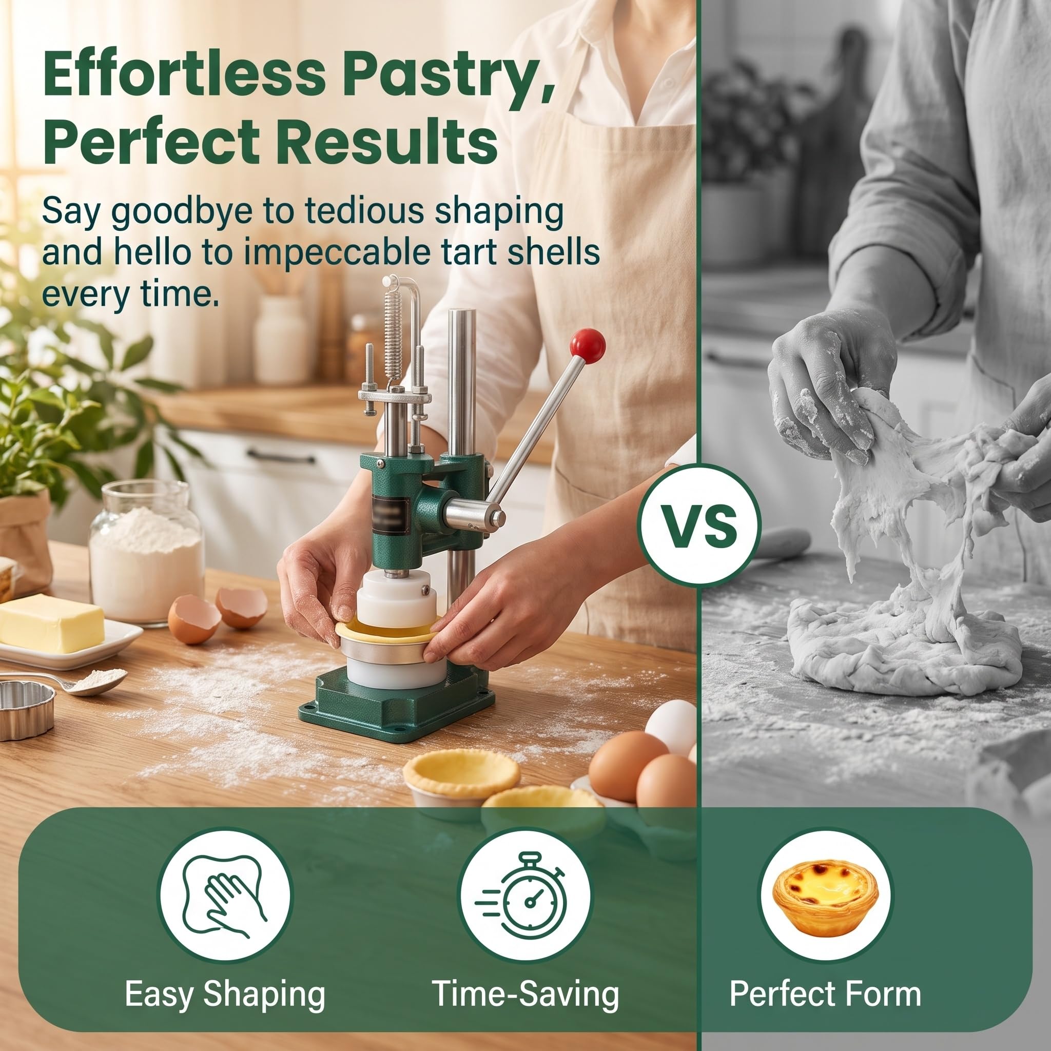 Máquina Manual para Hacer Tartaletas De Huevo, Máquina Manual para Prensar Tartaletas De Huevo, Herramienta para Moldear Tartaletas De Crema Pastelera, Antiadherente, Herramienta Manual para