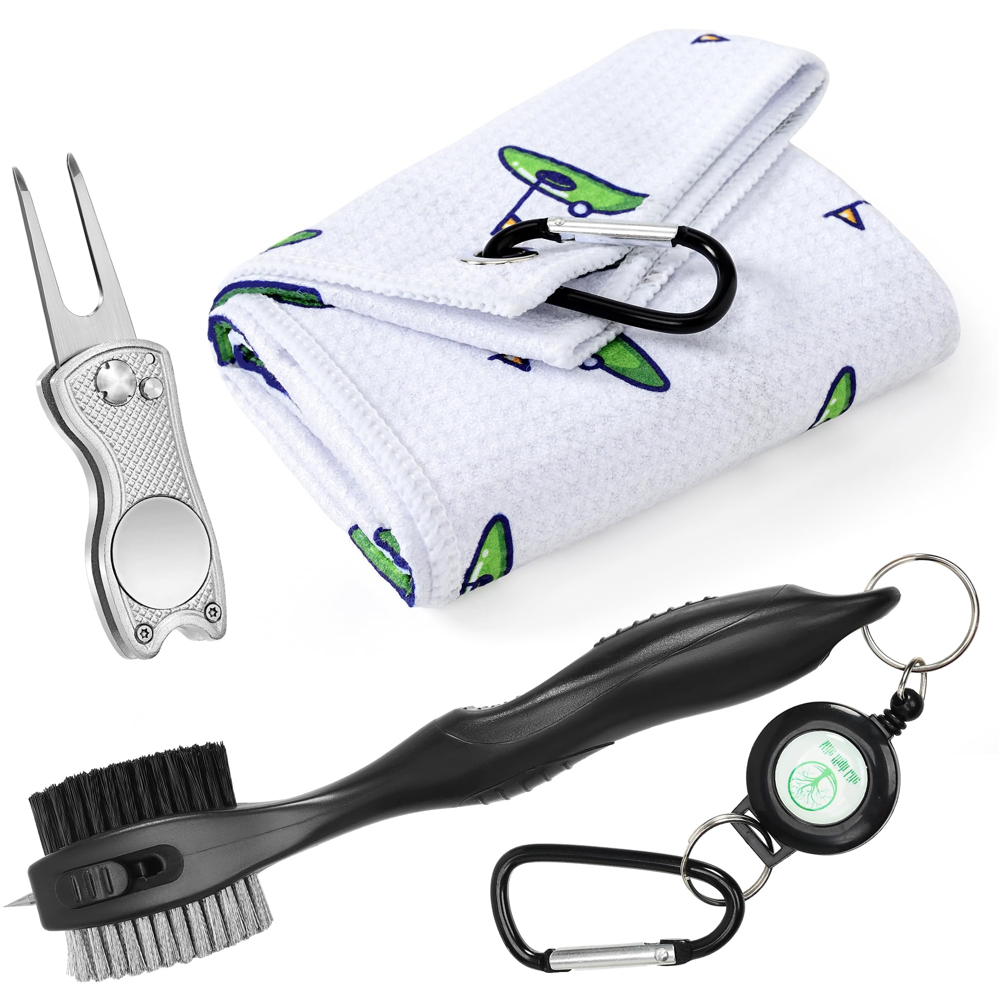Mile High Life Printed Golf Towel(16"x24"), Brush Tool Kit, Divot Repair Tool, Microfiber Towel，Brush with 2FT Retractable Cord, Repair Tool w Magnetic Golf Ball Marker