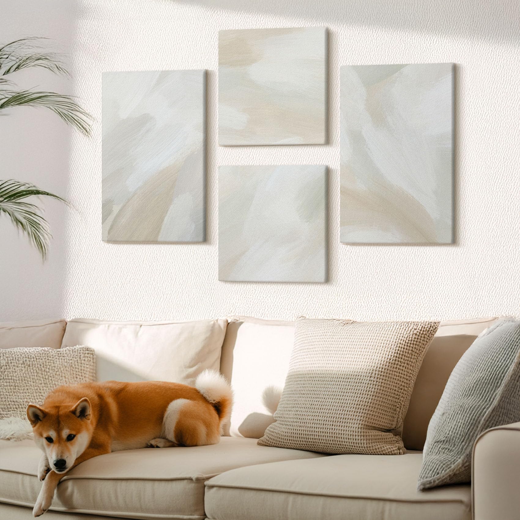 Wallfluent Decoración Pared 40x40 x 60x40 cm Set de 4 Cuadros en Lienzo – Estilo Moderno para Hogar Salón Dormitorio – Pinceladas abstractas sobre lienzo