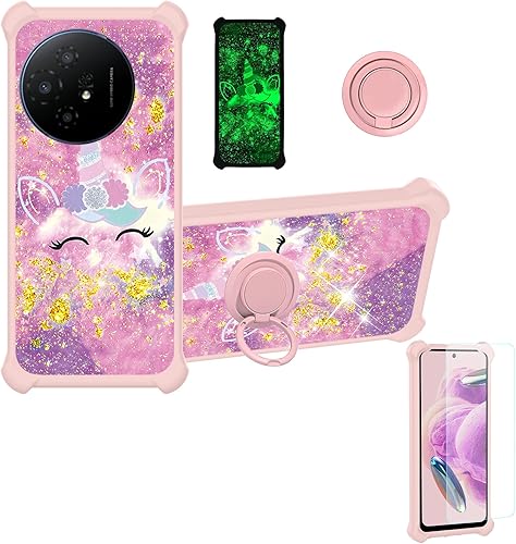 Miniatura 240 de Cricket Debut S2 - Funda compatible con AT&T Calypso 4 U380AC U380AA con protector de pantalla de vidrio templado, soporte de anillo, purpurina