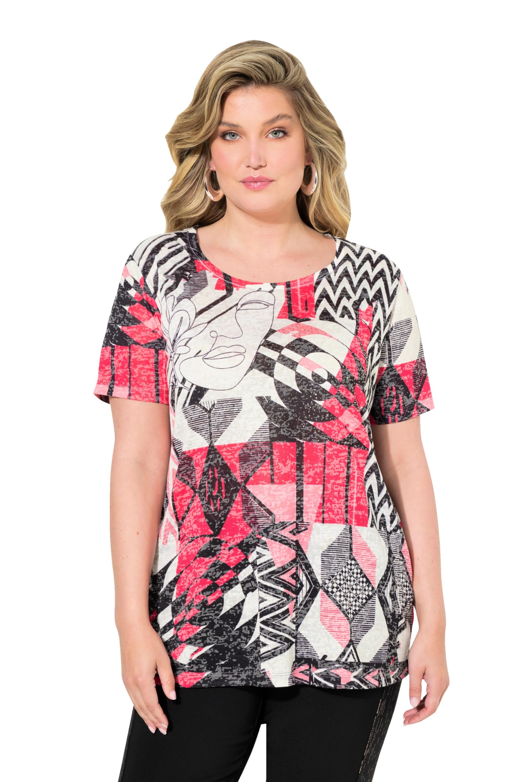 MIAMODA Damen große Größen Übergrößen Plus Size T-Shirt, Bequeme Passform, verzierter Patch-Druck 833940