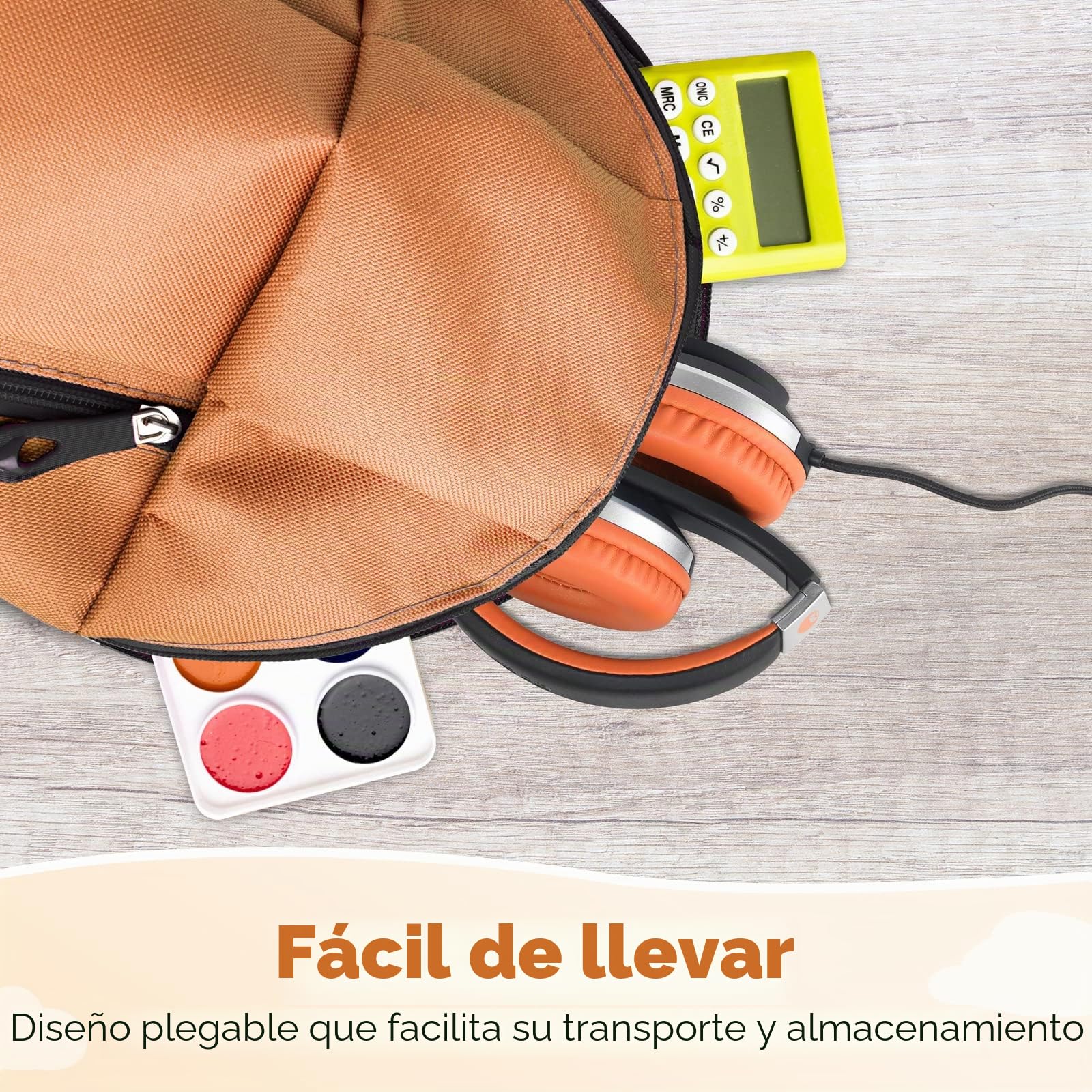 Rockpapa Auriculares con Cable I20, Auriculares estéreo con Cable con micrófono para niños y Adultos, Diadema Ajustable, Auriculares Plegables para Viajes, PC, Mac, Laptop, teléfono (Negro y Naranja)