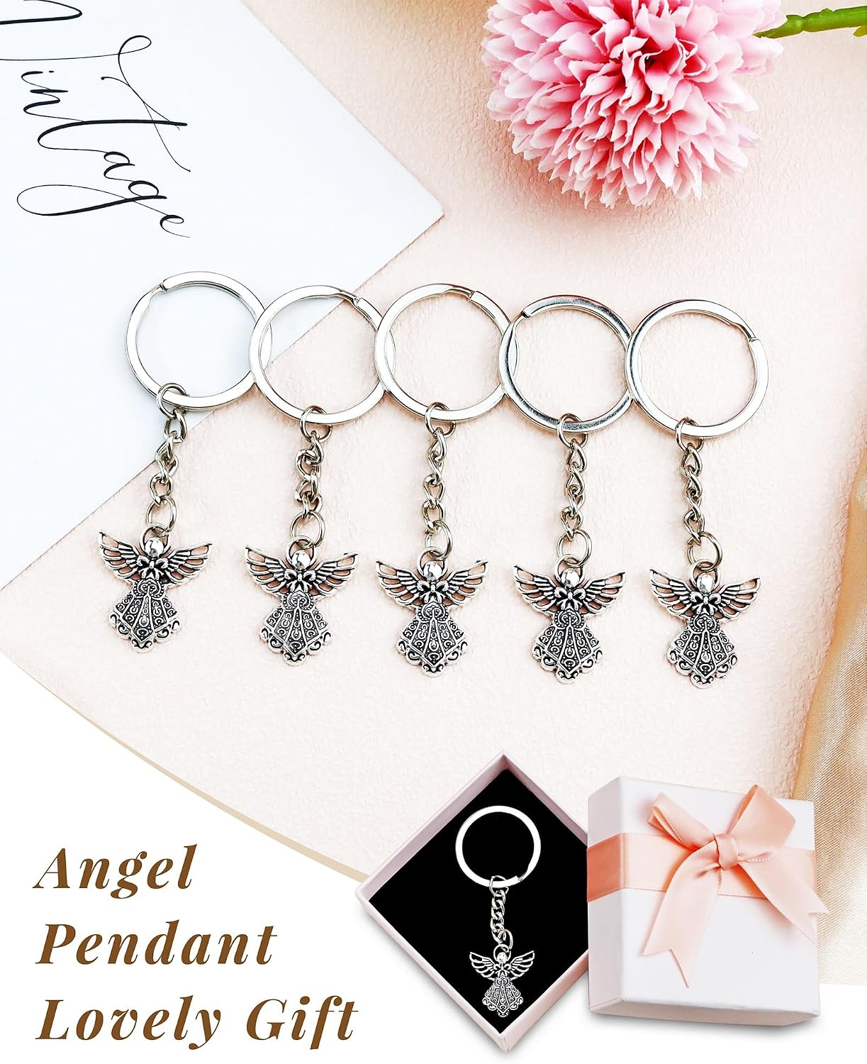 30 Pcs Guardian Angel Charm Keychain Key Ring for Wedding Party Favors, 3.15 Inch
