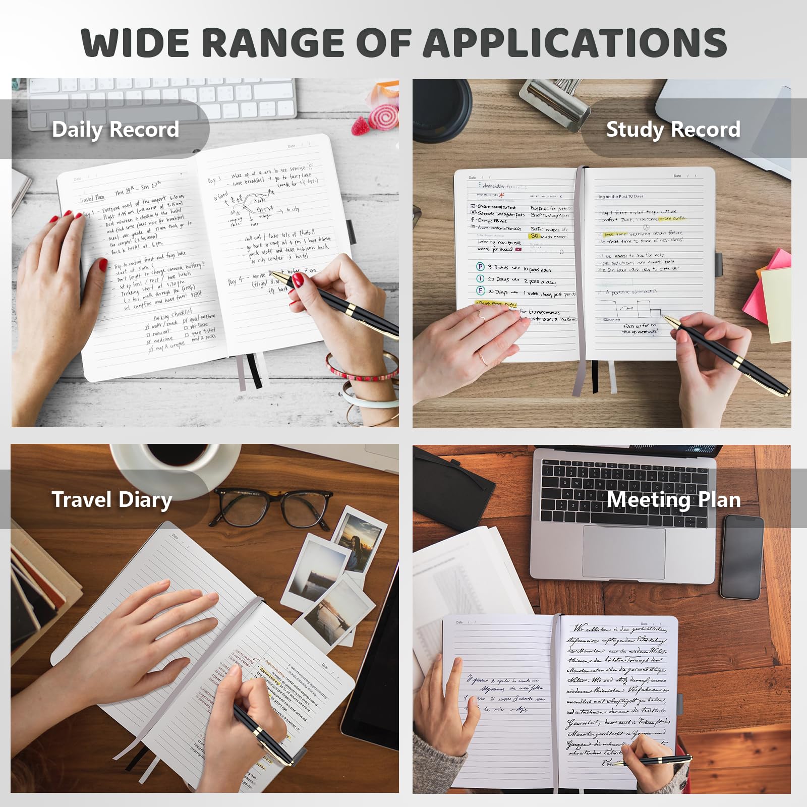 Diario a righe, 256 pagine, formato A5, copertina rigida in pelle, penna inclusa, con tasca per appunti; quaderno per lavoro, appunti, regali personalizzati, grigio