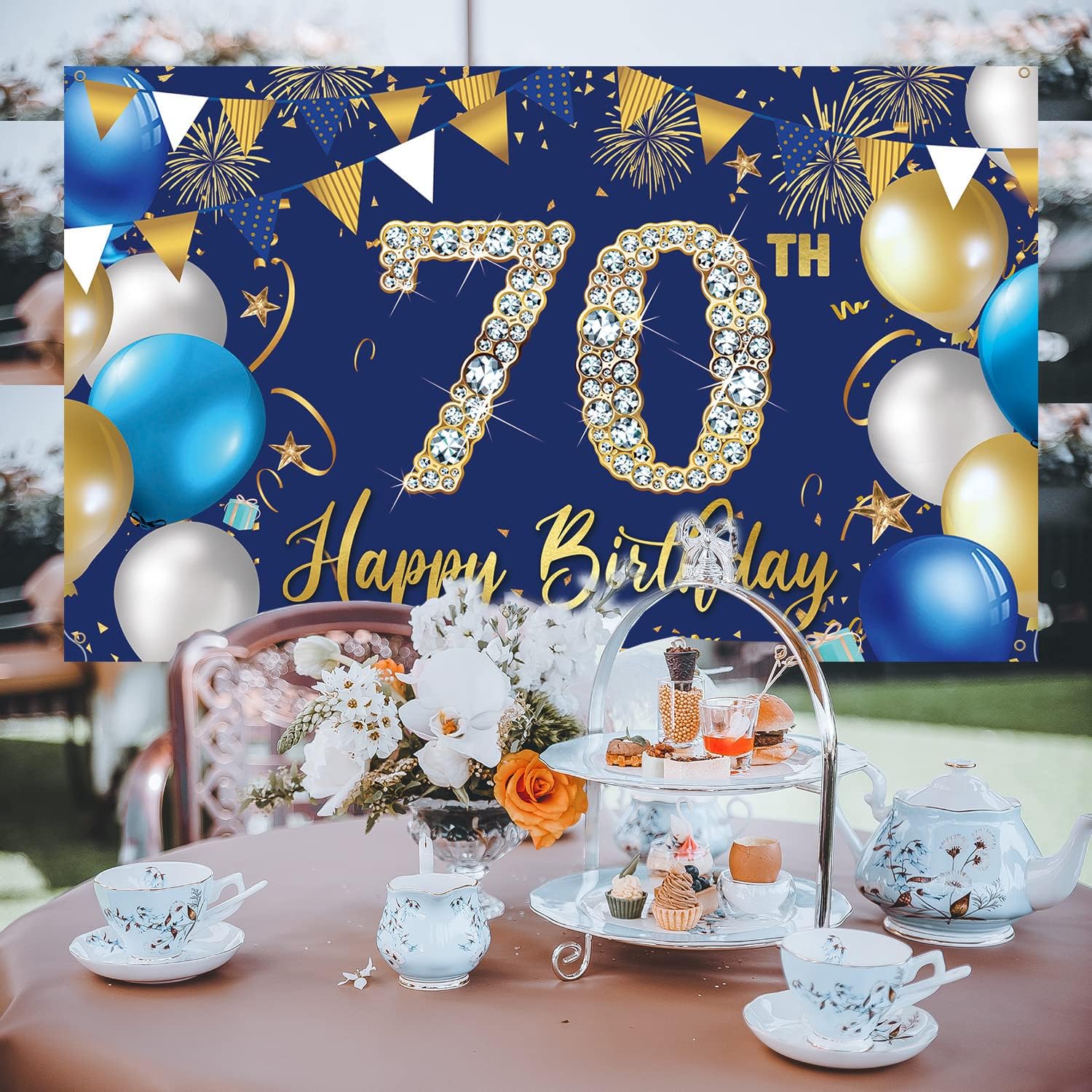 70th Birthday Decorations Backdrop Banner for Men, Happy 70th Birthday Decorations Men, Blue Birthday Photography Background, 70 Year Old Birthday Party Sign Poster Decor Fabric 6.1ft x 3.6ft PHXEY - Image 5