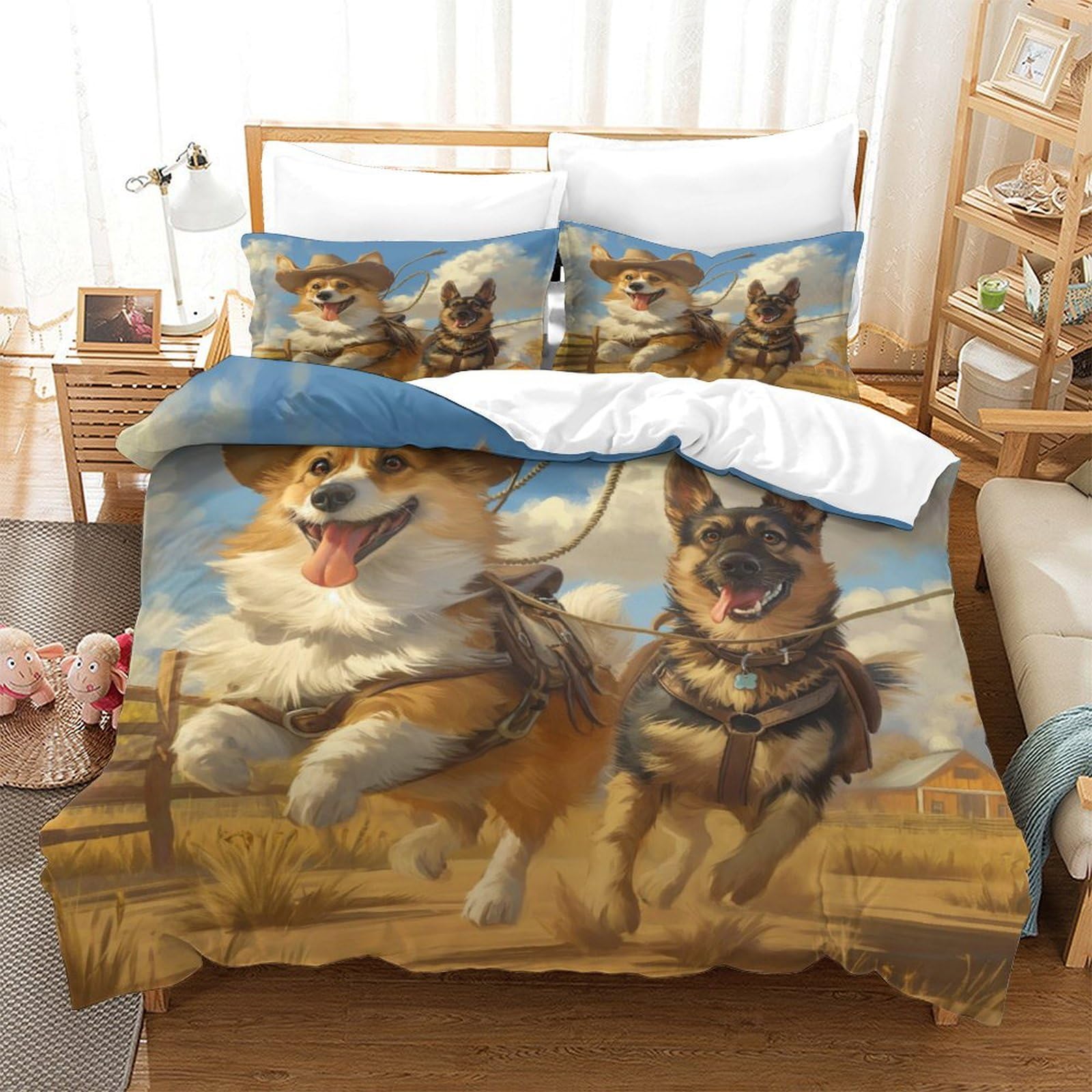 P1S9U7W5Y Adorable Dog 3D Printed Microfiber 3 Pieces Duvet Cover Set for Teens/Adults, Soft Breathable Dog Pattern Bedding Set for Bedroom Decor Super king（260x220cm）