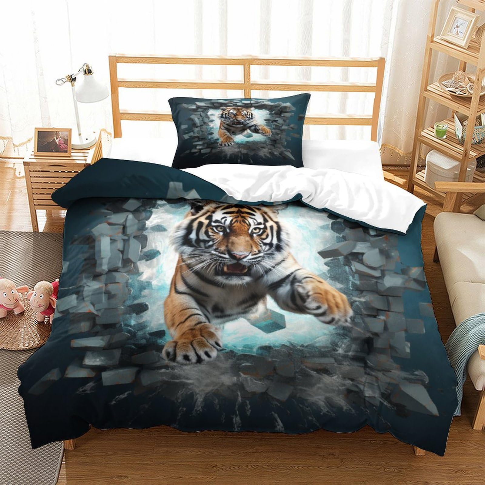 P1S9U7W5Y 3D Printed Realistic Tiger Duvet Cover Set 3pcs Microfiber Animal Bedding Set Single