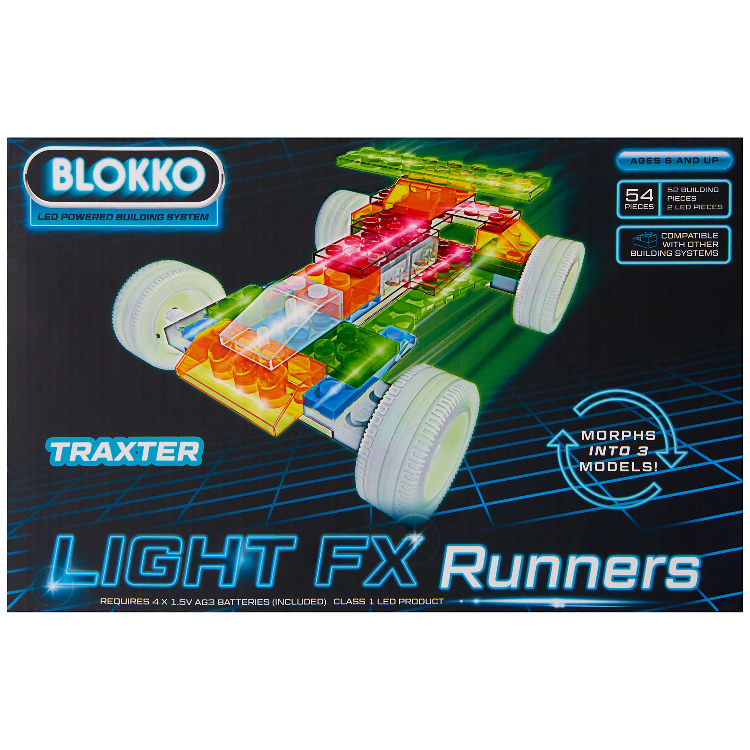 Blokko LED Light Up Race Cars Kit. Instructions for 3 Different Racecars Included