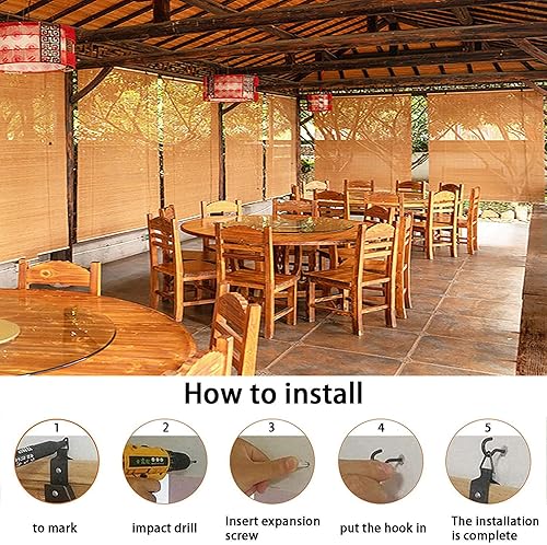 Miniatura 6 de Persianas de bambú de bambú para exteriores, persianas enrollables de bambú para ventanas, persianas de bambú para patio, sin cordones para porche,