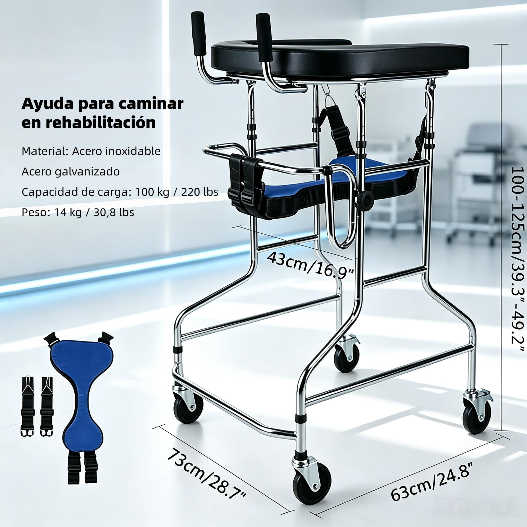 Ayuda Caminar Discapacitados,Andador Médico Portátil Altura Regulable，A
