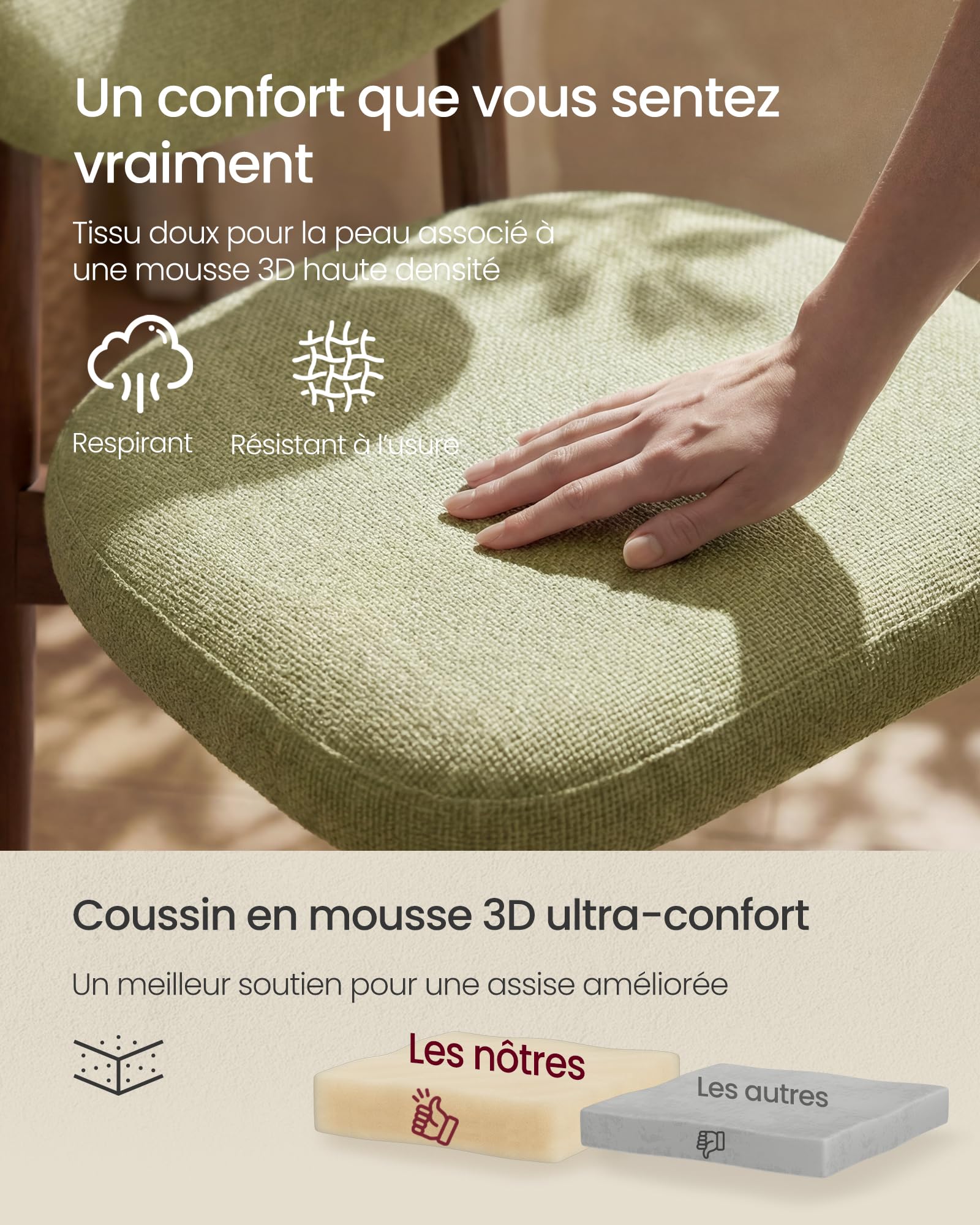 VASAGLE Lot de 2 Chaises Salle à Manger, Dossier Incurvé