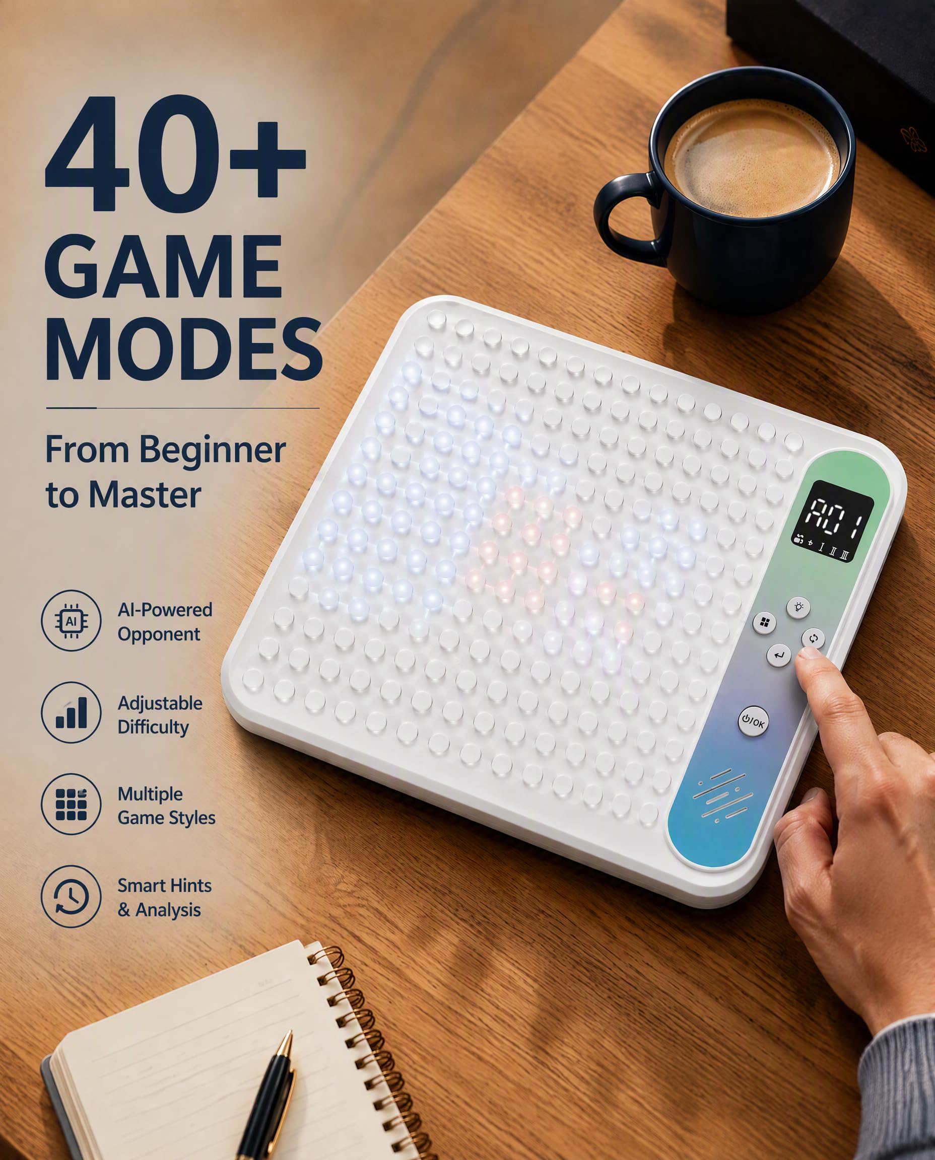Luqeeg Échiquier électronique Intelligent AI, Jeu de société avec 17 Jeux et 40 Modes, Jeu d'échecs à luminosité Réglable avec Haut-Parleur intégré, Idéal pour Les Enfants, Les Débutants et Les