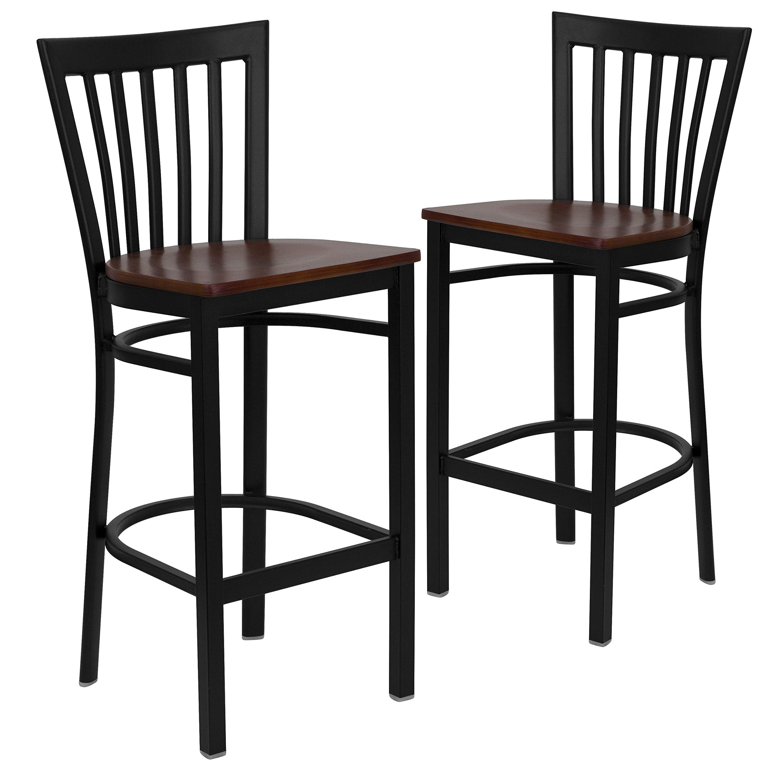 Flash Furniture 2 Pk. HERCULES Series Black School House Back Metal Restaurant Barstool - Cherry Wood Seat