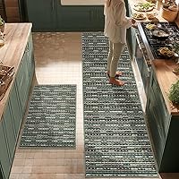 Vista 7 de Juego de 2 alfombras de cocina antideslizantes para el piso, gruesas, resistentes a las manchas, vintage, tapetes de pasillo para pasillos, entrada