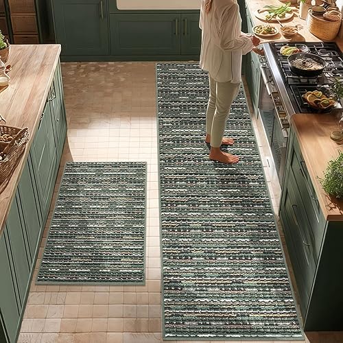 Juego de 2 alfombras de cocina antideslizantes para el piso, gruesas, resistentes a las manchas, vintage, tapetes de pasillo para pasillos, entrada,