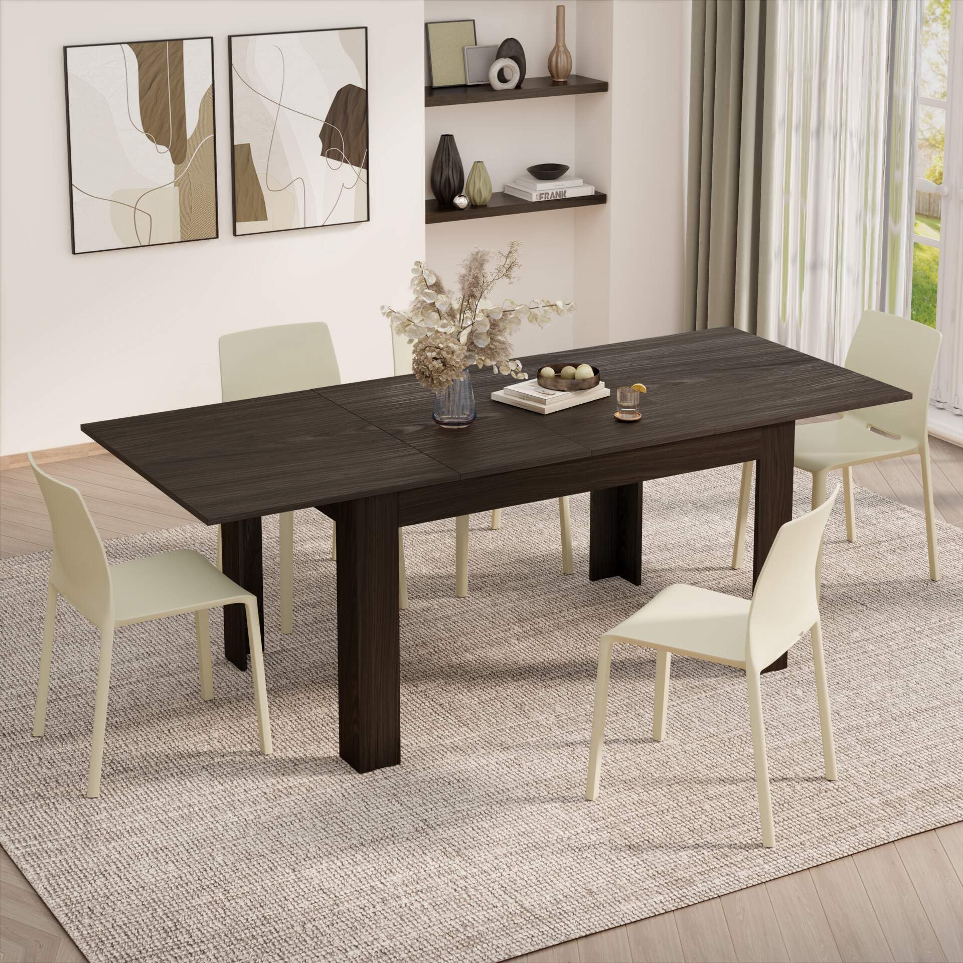 Mobili Fiver, Easy Extendable Dining Table, 55.1(86.6) x35.4 in, Dark Walnut, for 6-8 People, Expandable Dining Table for Kitchen, Italian FurnitureThe Forest Stewardship Council