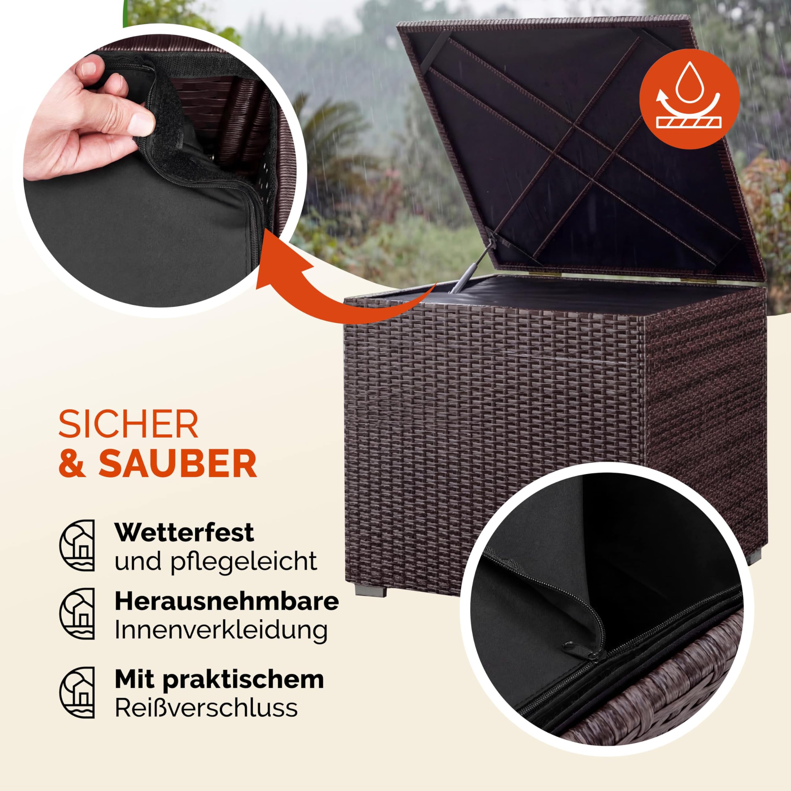 Casaria® Auflagenbox 318L Polyrattan - Wetterfeste Garten Aufbewahrungsbox für Kissen & Sitzauflagen 75x75x70cm, für Balkon, Terrasse und Garten, UV-beständig Braun