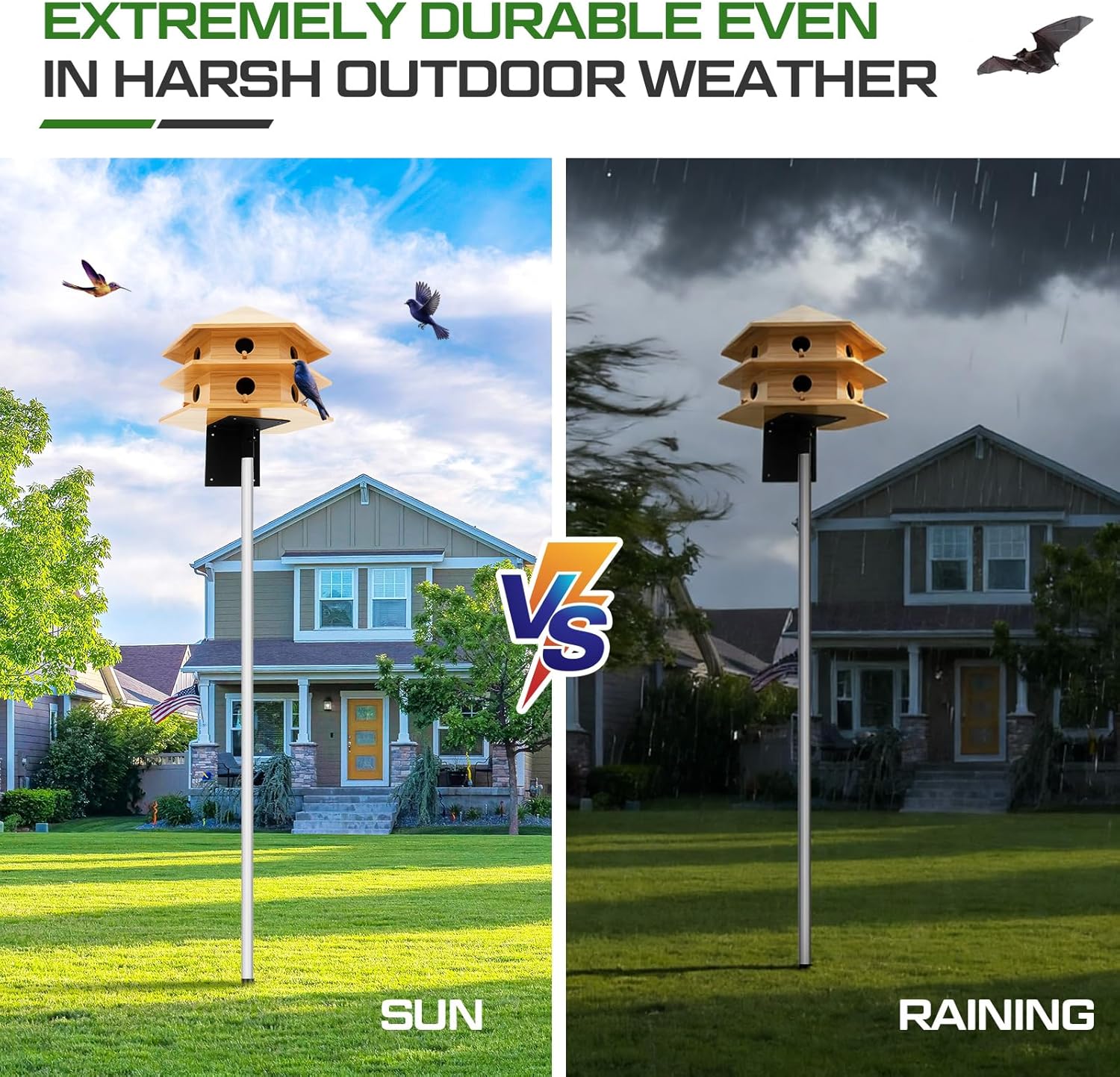 Adjustable Purple Martin Houses Pole with Ground Socket, 15 Ft Heavy Duty Bat House Pole Accessories for Martin Houses