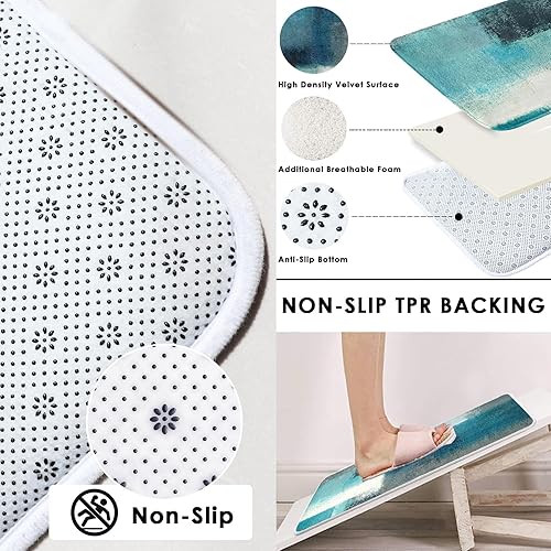 Miniatura 3 de Juego de cortina de ducha abstracta turquesa con tapa de inodoro y alfombras antideslizantes para baño, arte de pintura moderna, cortina de ducha de