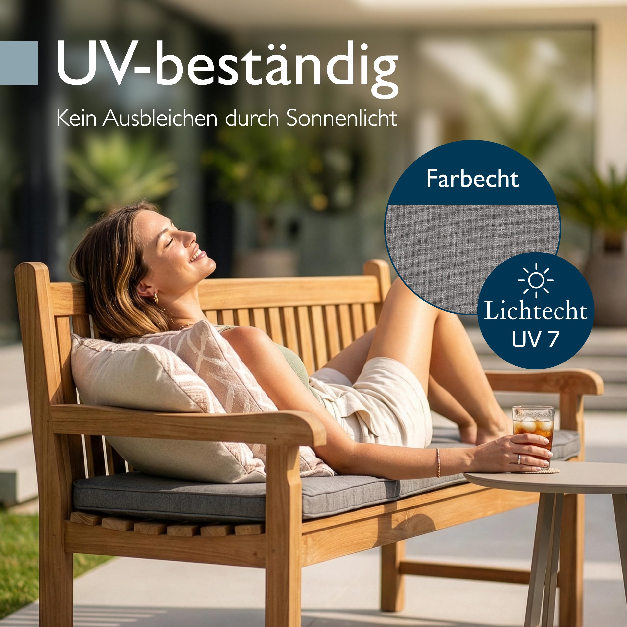 Beautissu Bankauflage Outdoor 110x50 cm Bankkissen Wetterfest - UV-Beständig Pflegeleicht Gartenbank Sitzkissen waschbar – 5cm dick Bankpolster Bezug abnehmbar Gartenmöbel Hellgrau – Calme BK
