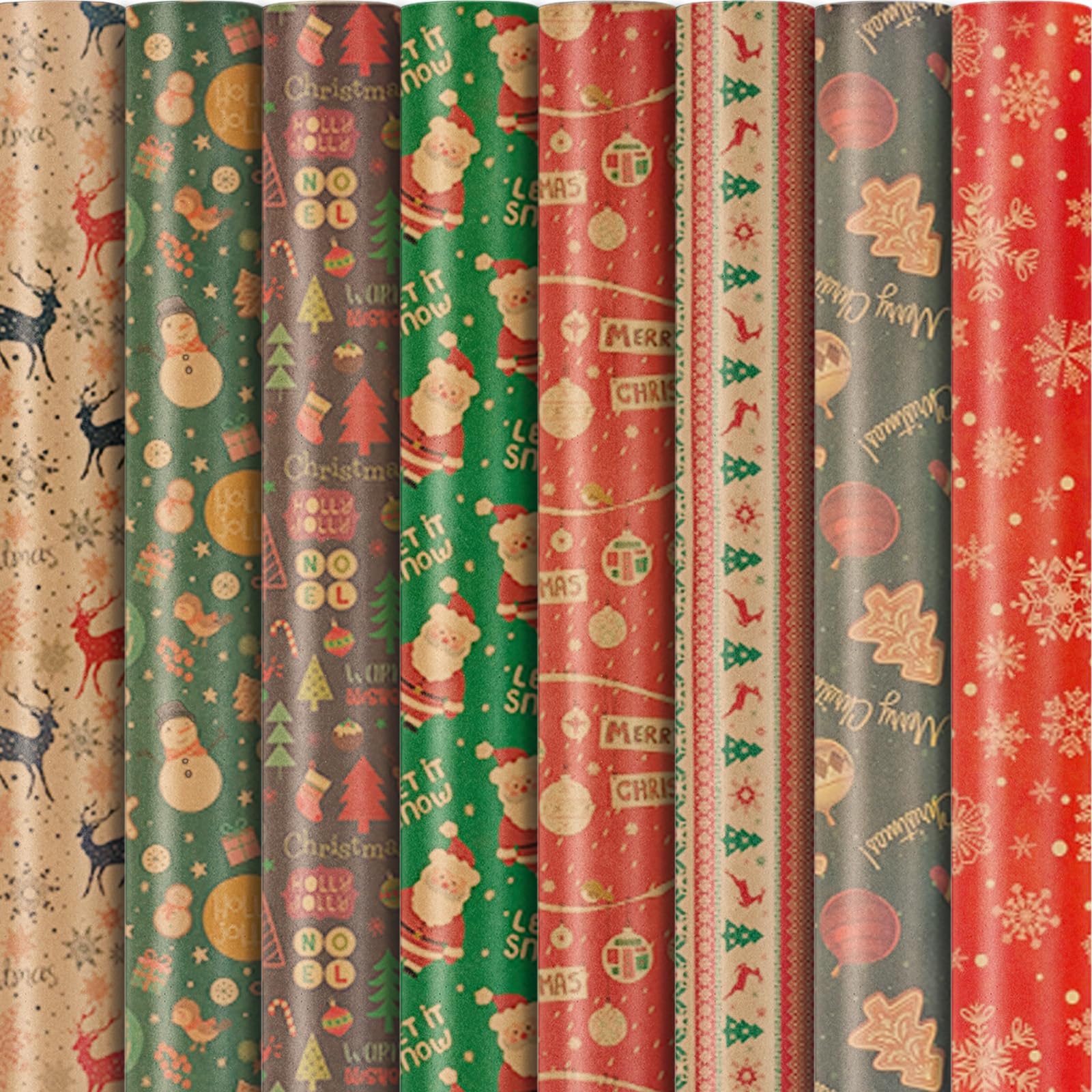 GESDYO 8 Sheets Recyclable Kraft Paper 50x70CM in Christmas Wrapping Paper 8 Tags 10M Jute String and 1 Adhesive tape Suitable for gifts, handicrafts and packaging decoration