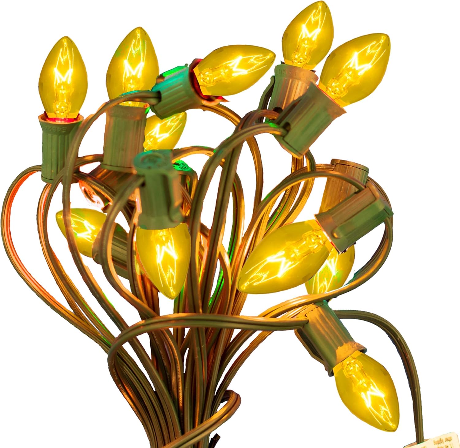 EST. LEE DISPLAY L D 1902 Outdoor Patio String Lights Bulbs & Green Hanging Cord Set Christmas Holiday Seasonal Light Bulbs & Cord Included 25FT C-9 E17 (Green Wire, Yellow)