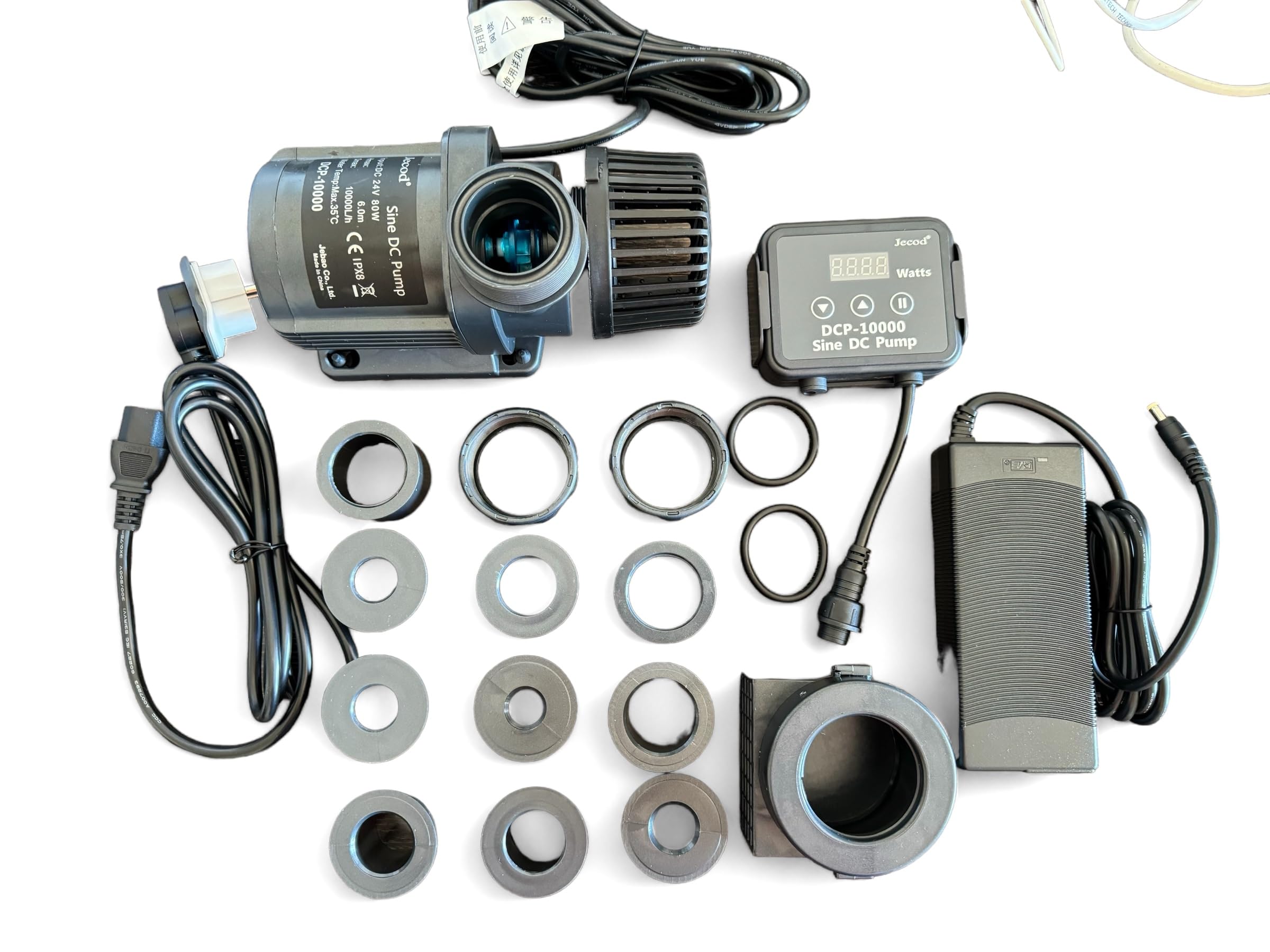 Bomba de circulación Jebao DCP-10000 – 10.000 L/h, 24 V 80 W, controlador digital, función Feed, silenciosa, acuario y estanque agua dulce/salada